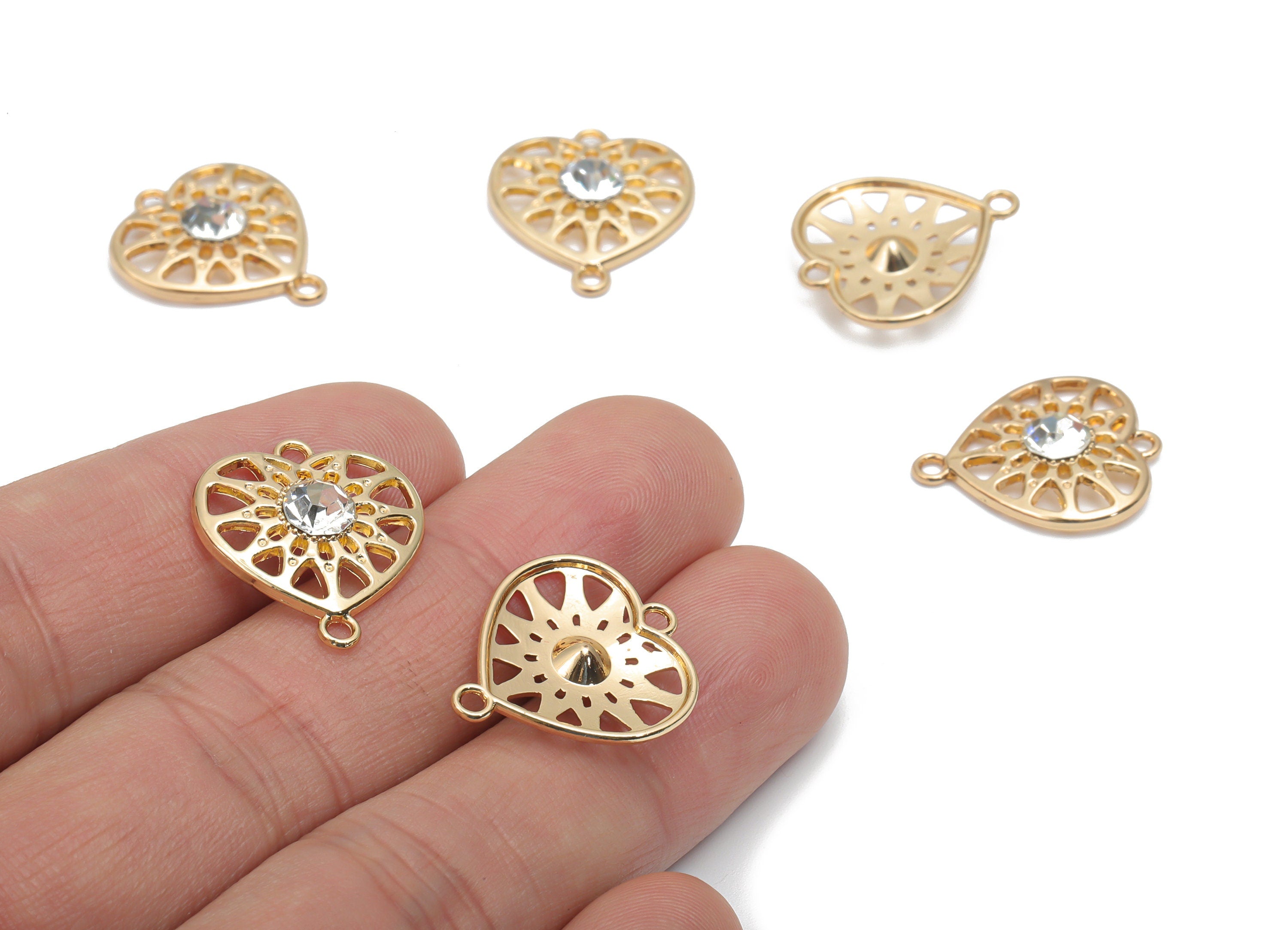 Zinc Alloy Heart Earring Connector - Glass Sun Charms and Pendant - Gold Tone Plated Alloy - Jewelry Supplies - 20.39x17.77x2.14mm - ZZ1997 - DOMEDBAZAAR