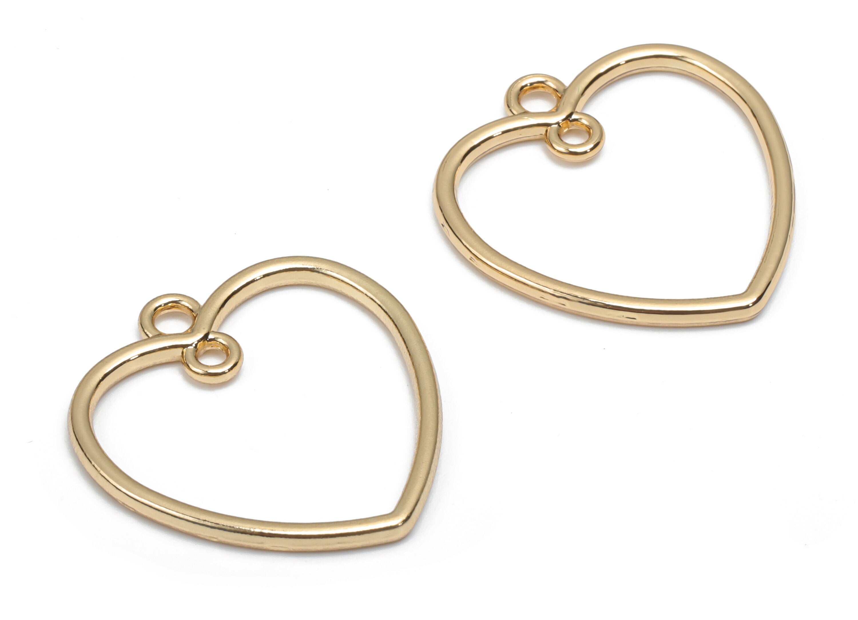 Alloy Heart Earring Connector - Alloy Heart Ring Charms and Pendant - Gold Tone Plated Alloy - Jewelry Supplies - 22.53x21.32x1.7mm - ZZ2007 - DOMEDBAZAAR