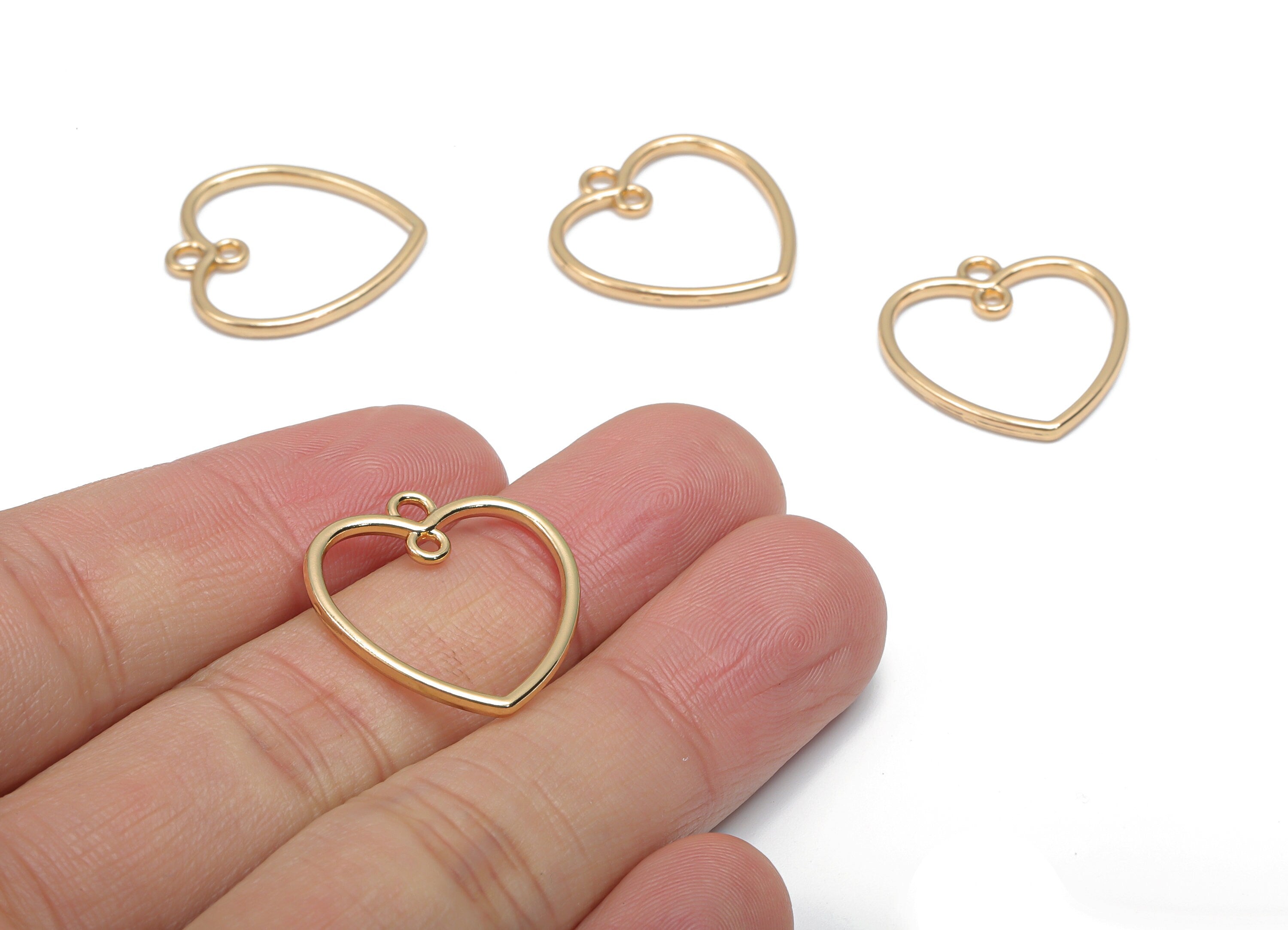Alloy Heart Earring Connector - Alloy Heart Ring Charms and Pendant - Gold Tone Plated Alloy - Jewelry Supplies - 22.53x21.32x1.7mm - ZZ2007 - DOMEDBAZAAR