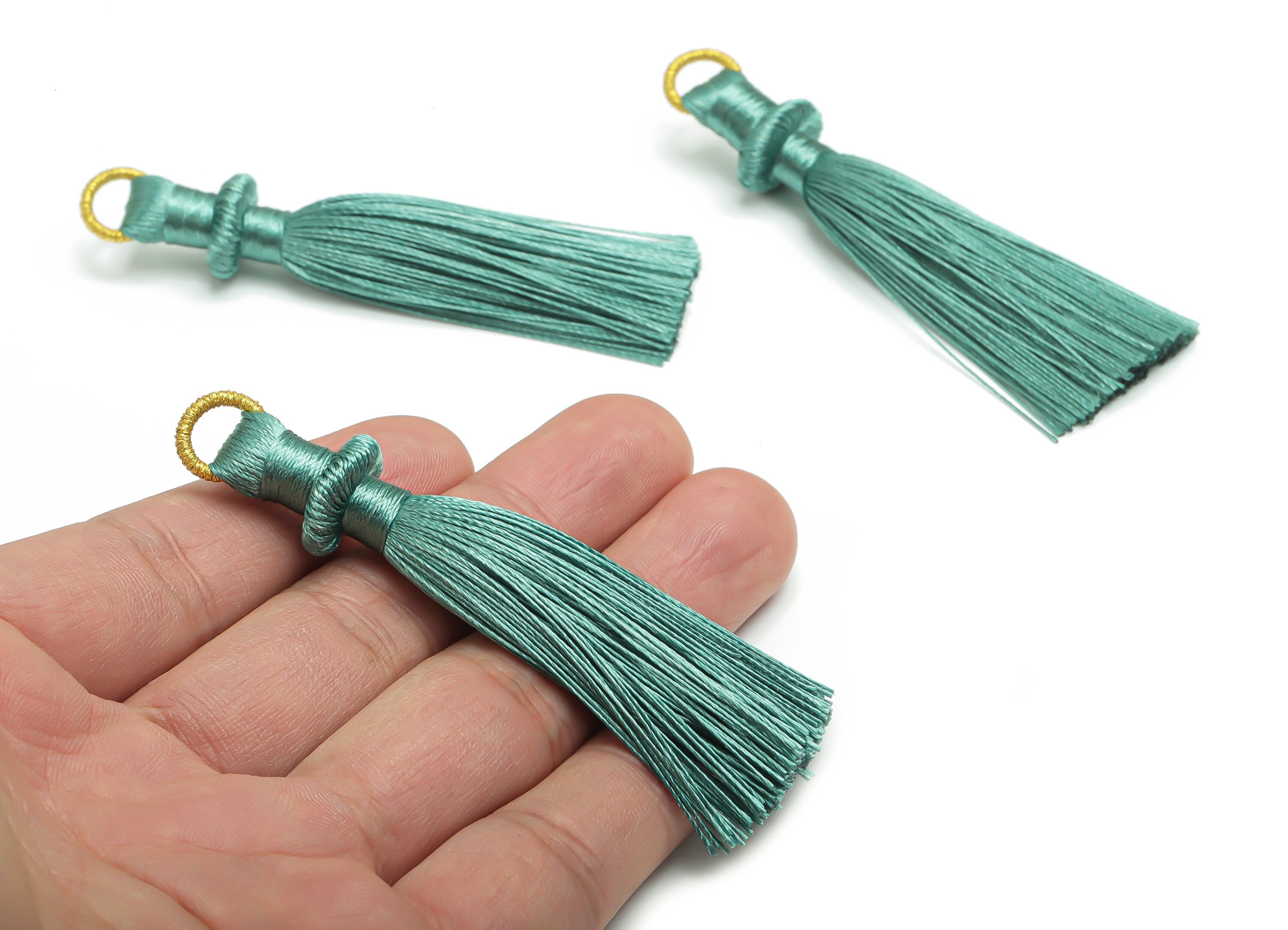 Silky Tassel Earring With Loop - Green Earring Tassels  - Luxe Tassel - Boho Tassel - Jewelry Making Supplies - 77.3x13.15x6.38mm - TS1129E - DOMEDBAZAAR