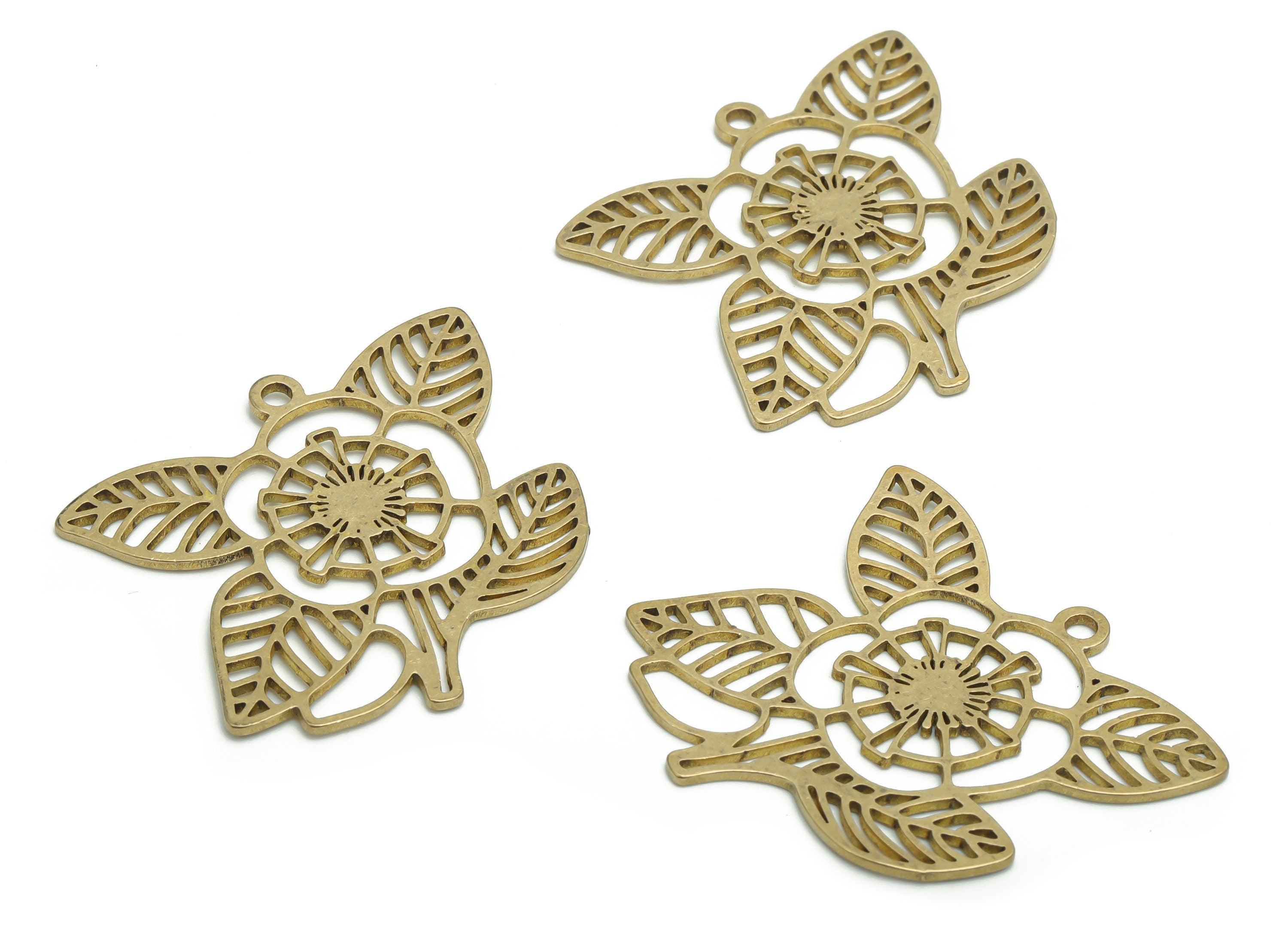 Brass Flower Sun Earring Charms - Raw Brass Sun Leaves Pendant - DIY Jewelry Making Supplies - 33.73x31.93x0.86mm - PPA2041 - DOMEDBAZAAR