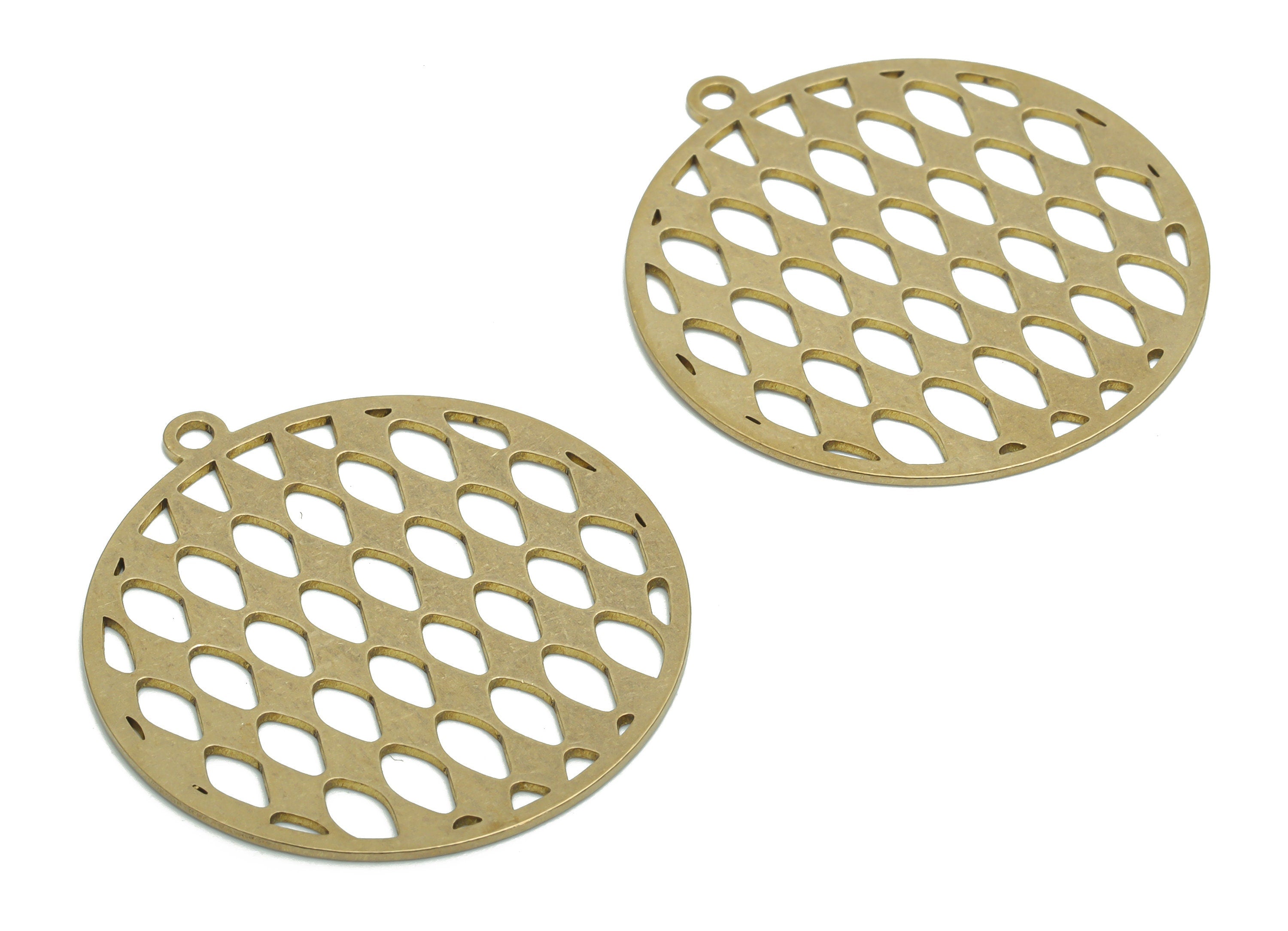 Brass Turta Bubble Round Earring Charms - Raw Brass Pie Bubble Circle Pendant - Jewelry Making Supplies - 35.81x32.96x0.65mm - PPA2238 - DOMEDBAZAAR