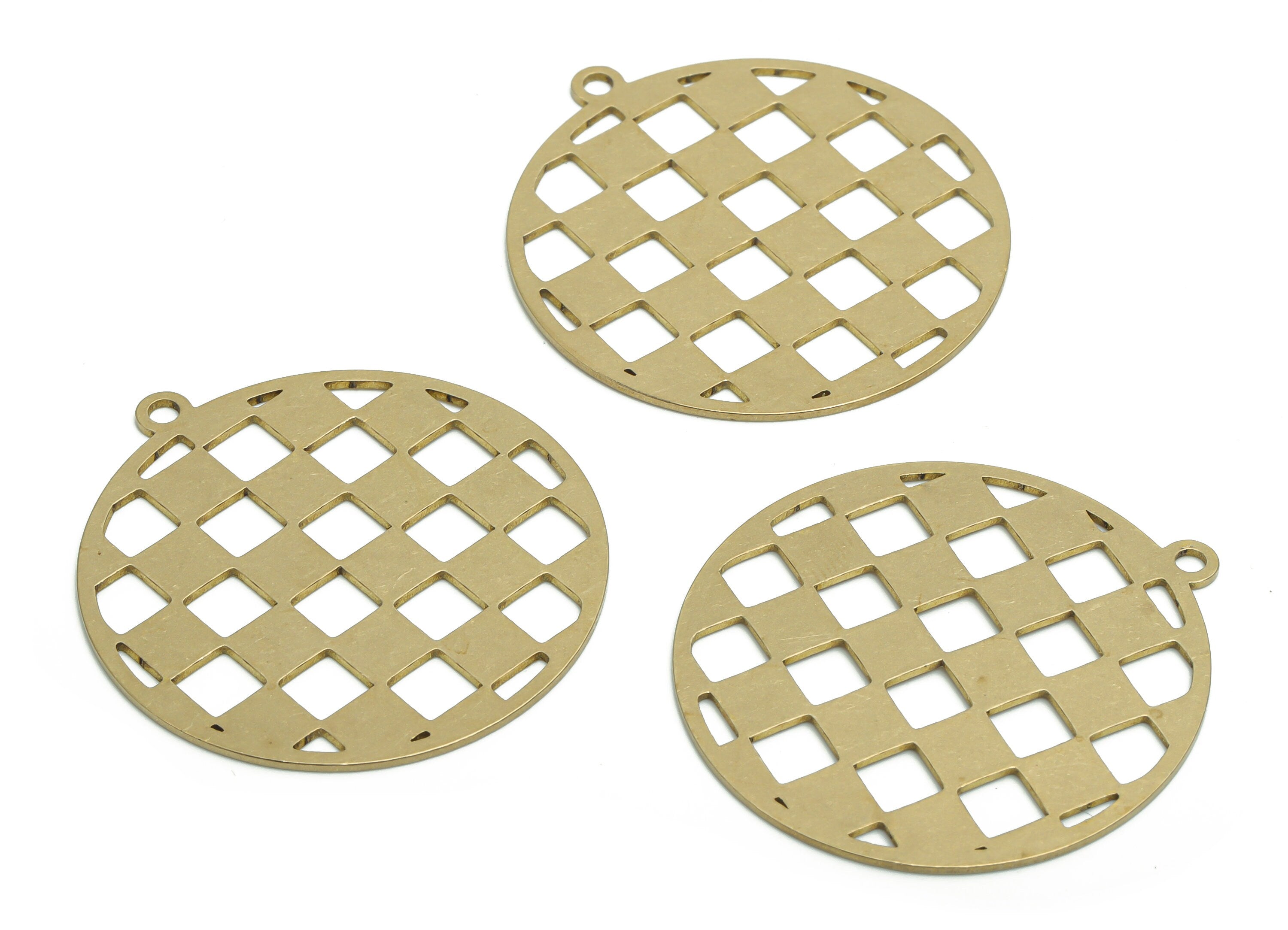 Brass Turta Round Diamond Earring Charms - Raw Brass Pie Diamond Circle Pendant - Jewelry Making Supplies - 35.82x32.94x0.64mm - PPA2237 - DOMEDBAZAAR