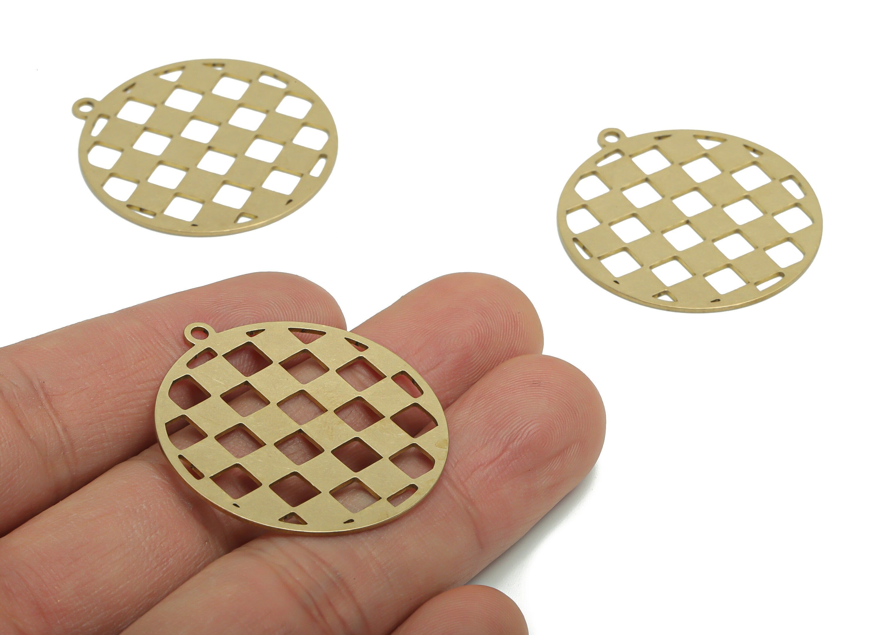 Brass Turta Round Diamond Earring Charms - Raw Brass Pie Diamond Circle Pendant - Jewelry Making Supplies - 35.82x32.94x0.64mm - PPA2237 - DOMEDBAZAAR