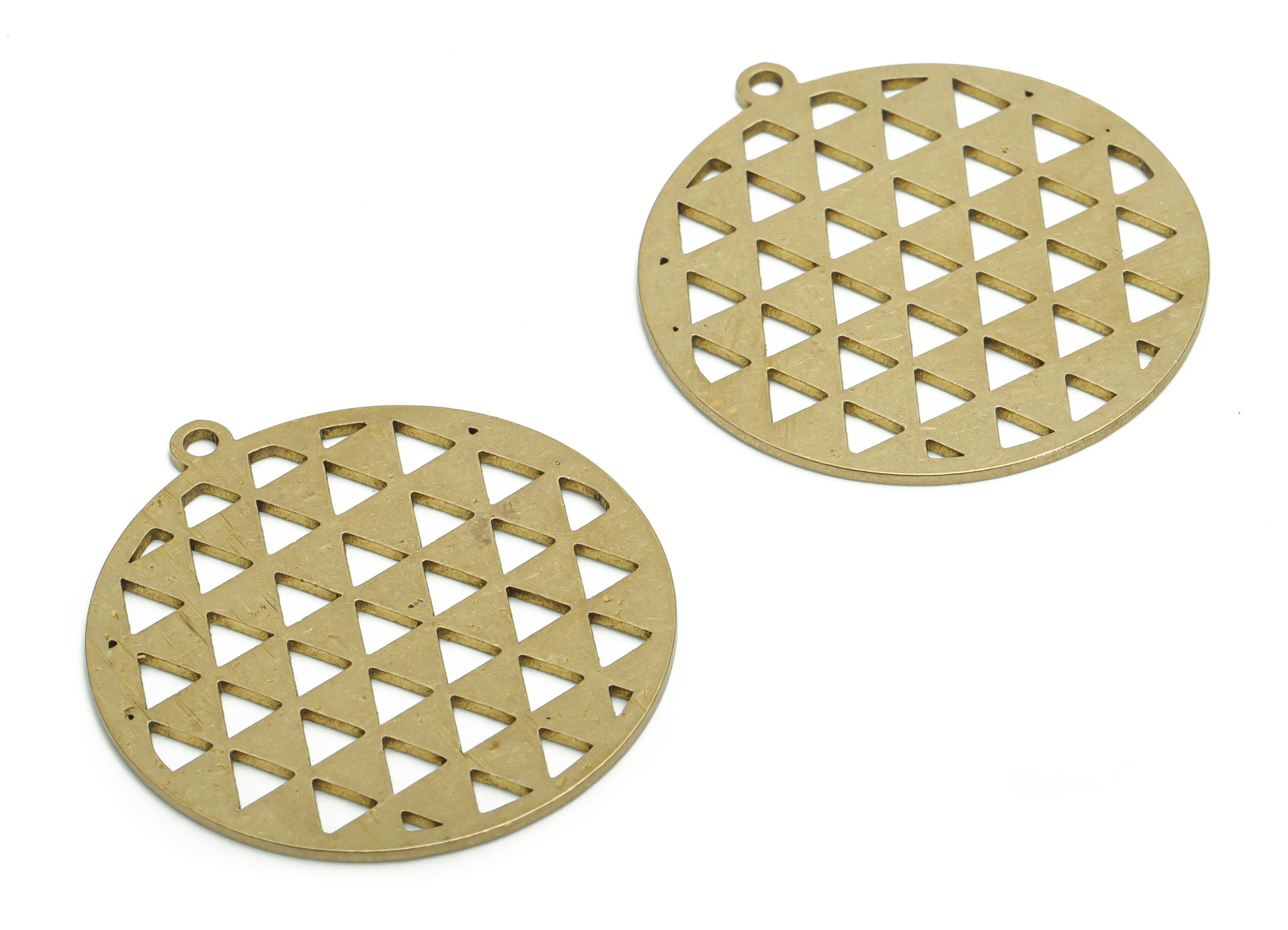 Brass Round Triangles Earring Charms - Raw Brass Triangles Circle Pendant - Jewelry Making Supplies - 35.83x32.96x0.87mm - PPA2325 - DOMEDBAZAAR