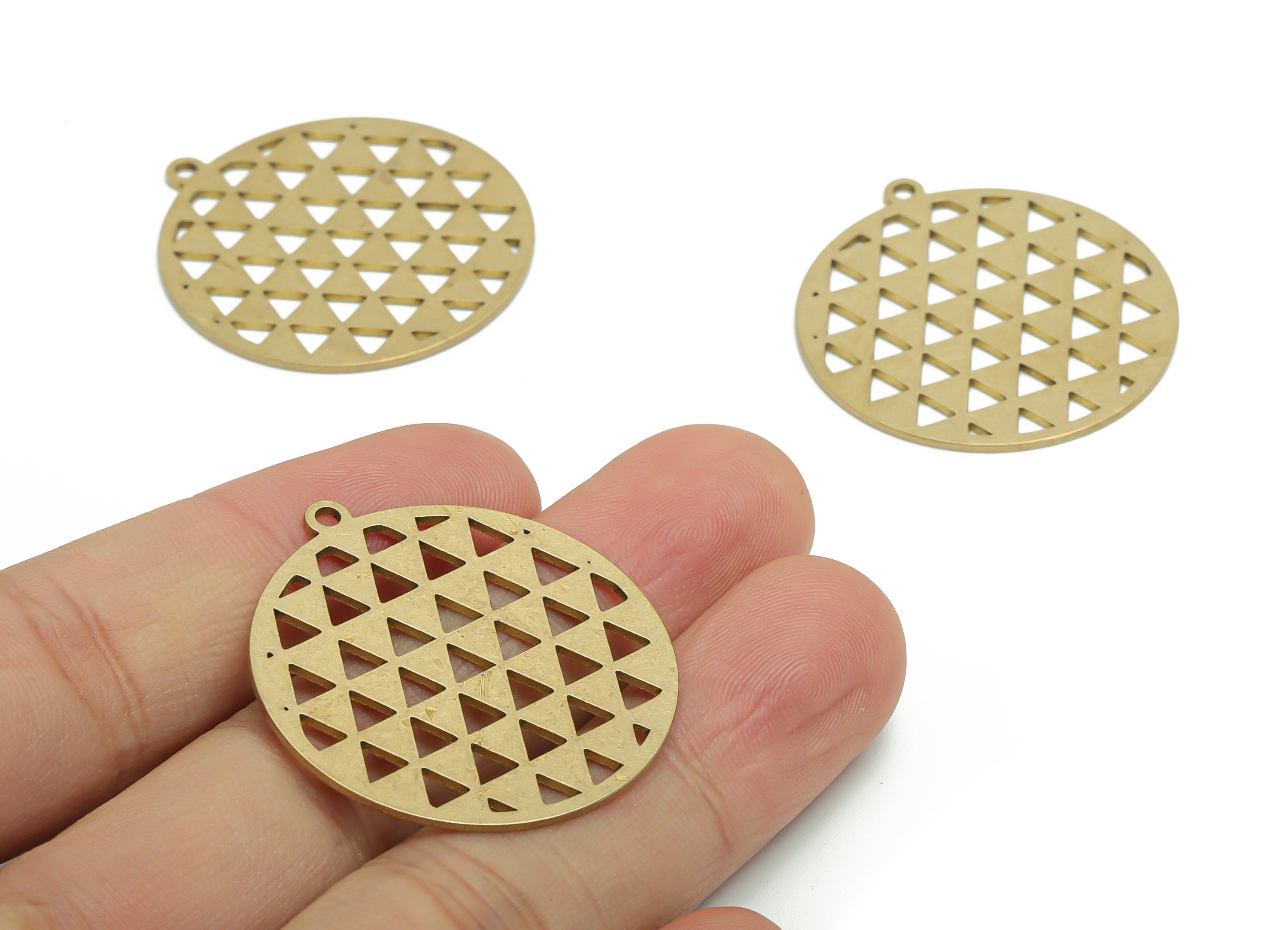 Brass Round Triangles Earring Charms - Raw Brass Triangles Circle Pendant - Jewelry Making Supplies - 35.83x32.96x0.87mm - PPA2325 - DOMEDBAZAAR
