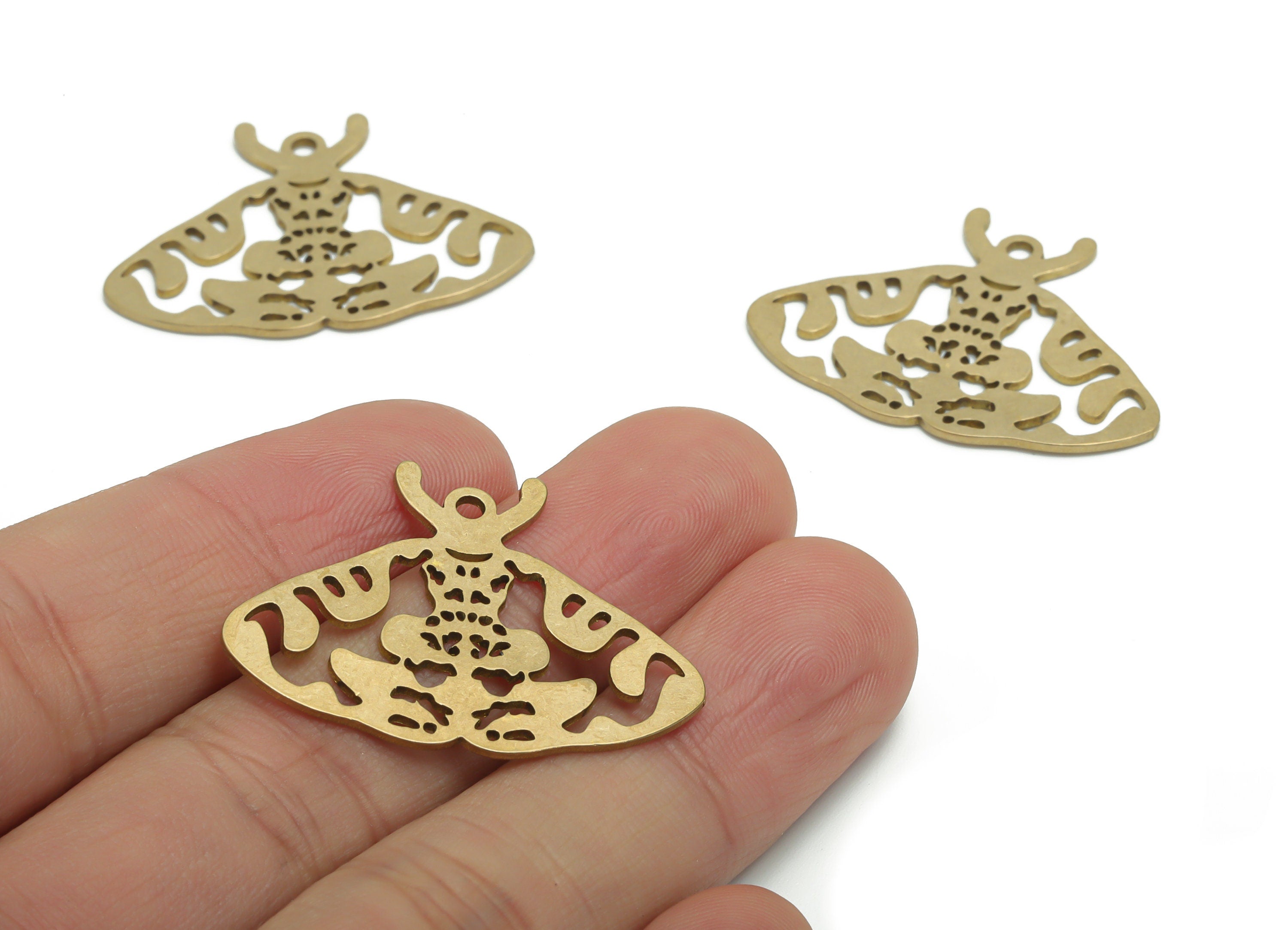Brass Moth Pattern Earring Charms - Raw Brass Moth Pattern Pendant - DIY Jewelry Making Supplies - 34.69x25.34x0.84mm - PPA1311 - DOMEDBAZAAR