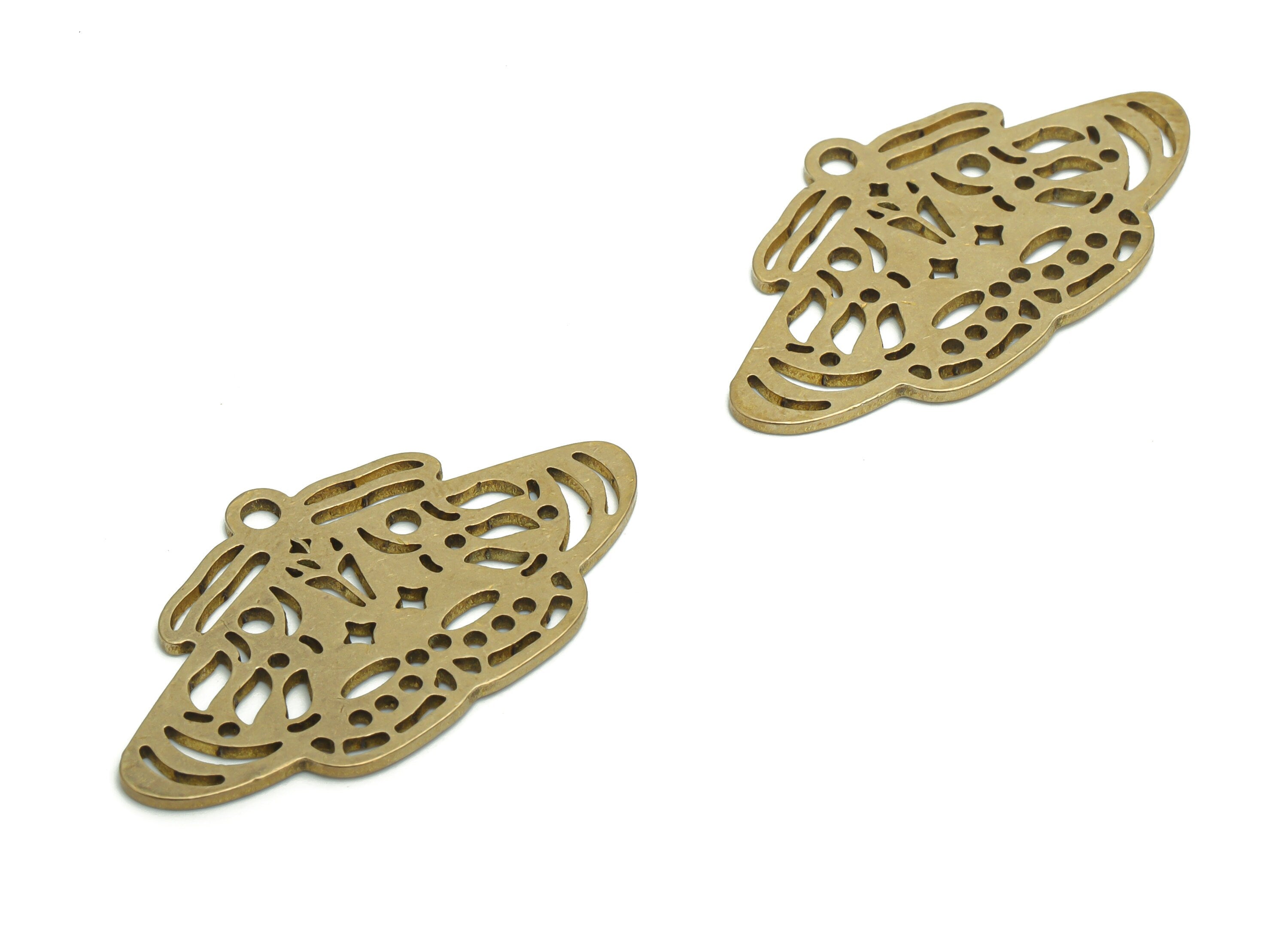 Brass Moth Planet Crescent Earring Charms - Raw Brass Moth Moon Star Pendant - DIY Jewelry Making Supplies - 34.79x19.49x0.87mm - PPA2381 - DOMEDBAZAAR