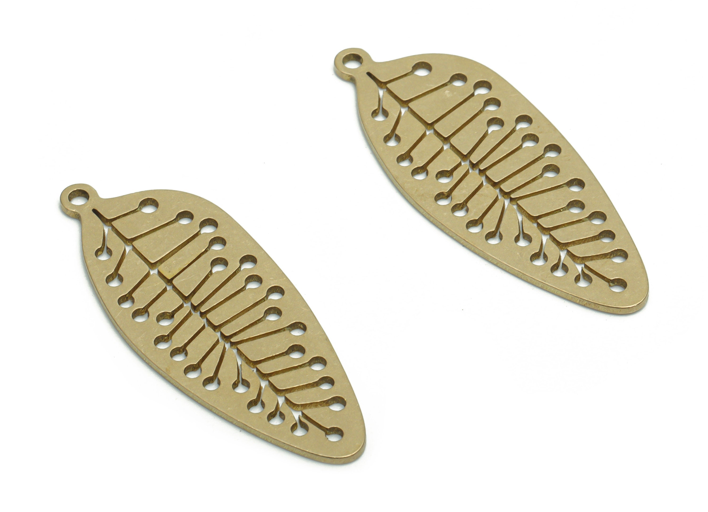 Brass Leaf Earring Charms - Raw Brass Rib Nervure Branches Pendant - Jewelry Making Supplies - 34.83x12.94x0.75mm - PPA1824 - DOMEDBAZAAR