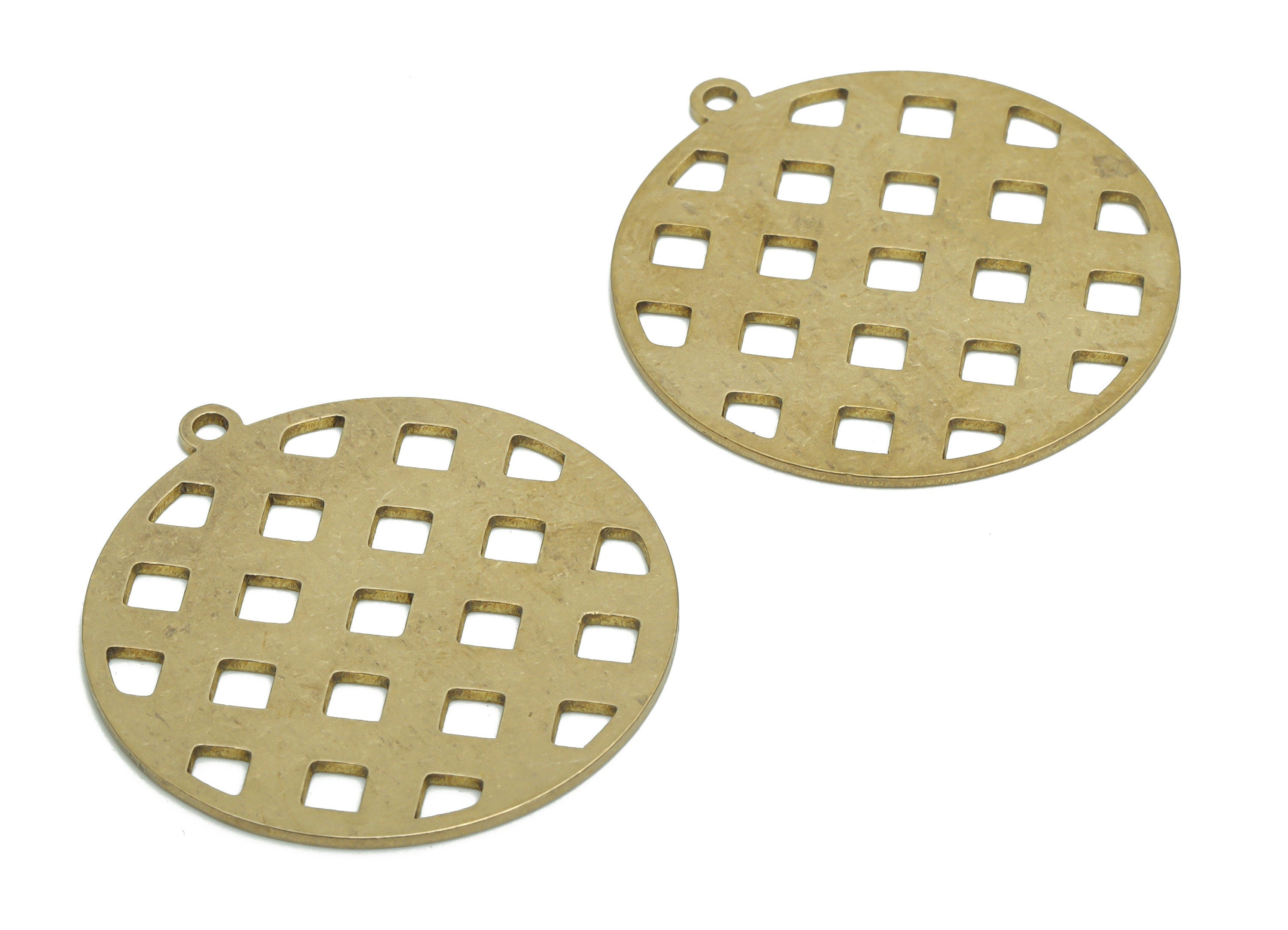 Brass Turta Round Square Earring Charms - Raw Brass Pie Square Circle Pendant - Jewelry Making Supplies - 35.84x32.97x0.87mm - PPA2257 - DOMEDBAZAAR