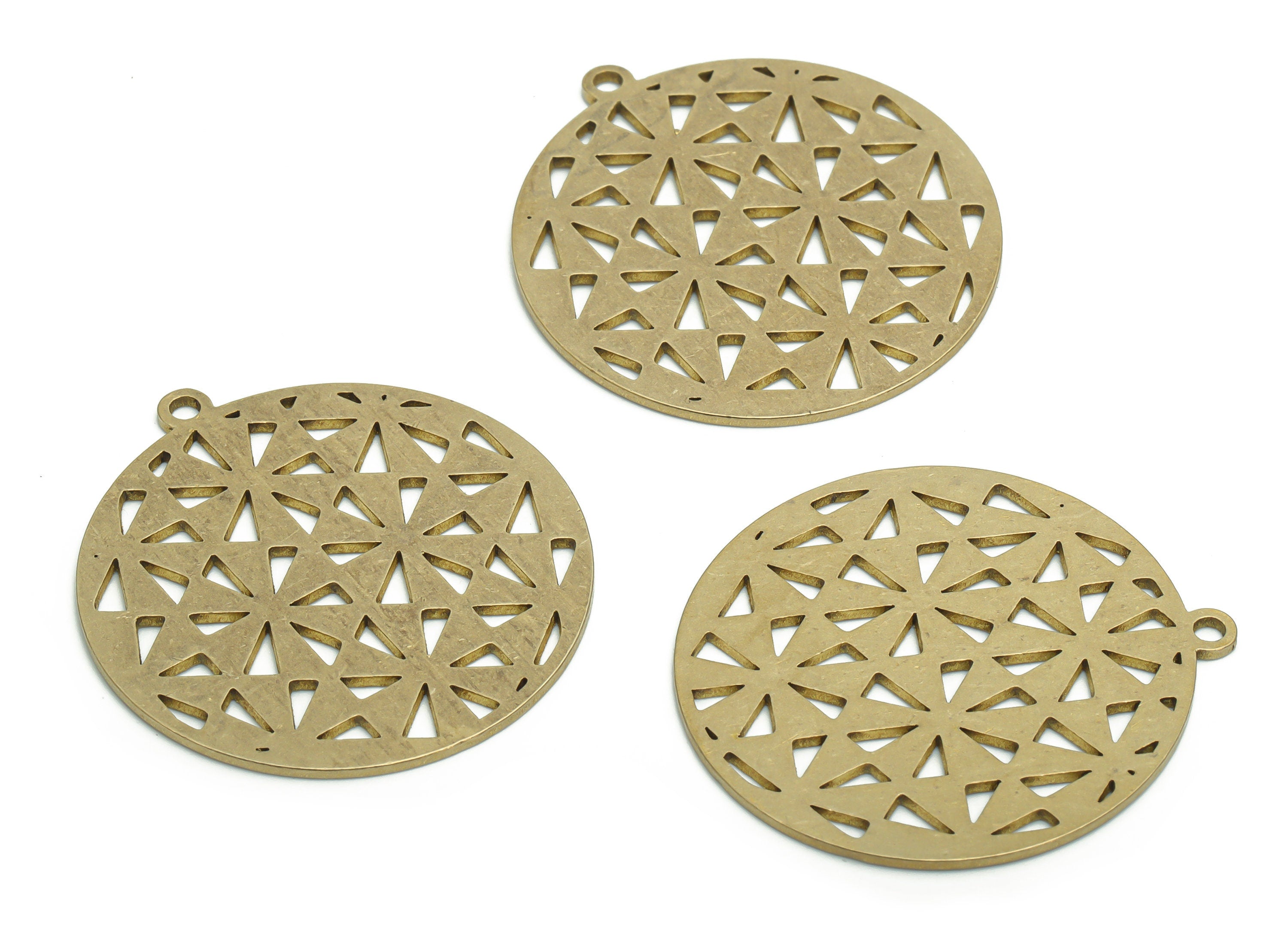 Brass Round Triangles Earring Charms - Raw Brass Triangles Circle Pendant - Jewelry Making Supplies - 35.74x32.97x0.88mm - PPA2253 - DOMEDBAZAAR