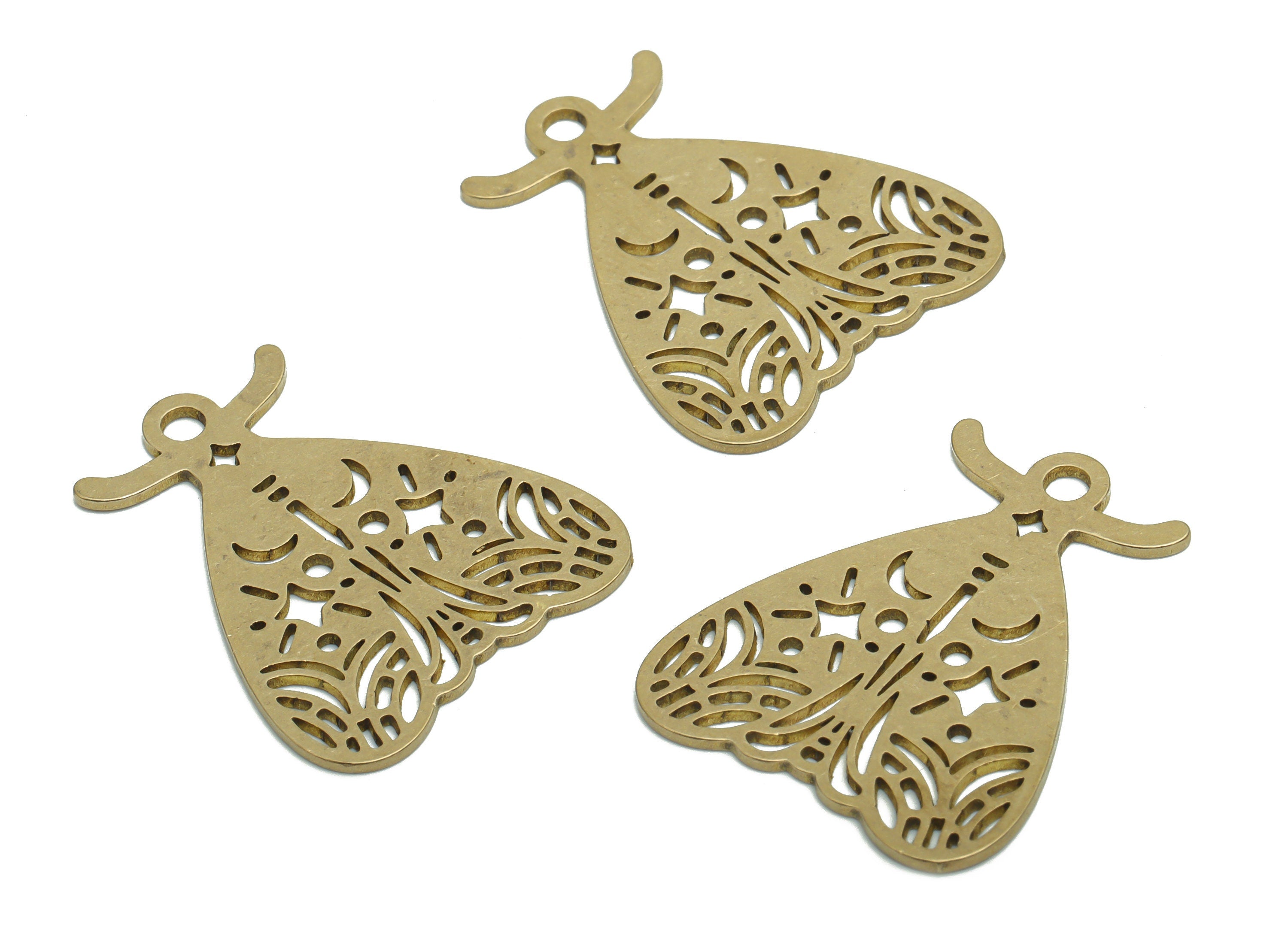 Brass Moth Earring Charms - Raw Brass Moth Pendant - DIY Jewelry Making Supplies - 29.85x24.23x0.89mm - PPA2379 - DOMEDBAZAAR