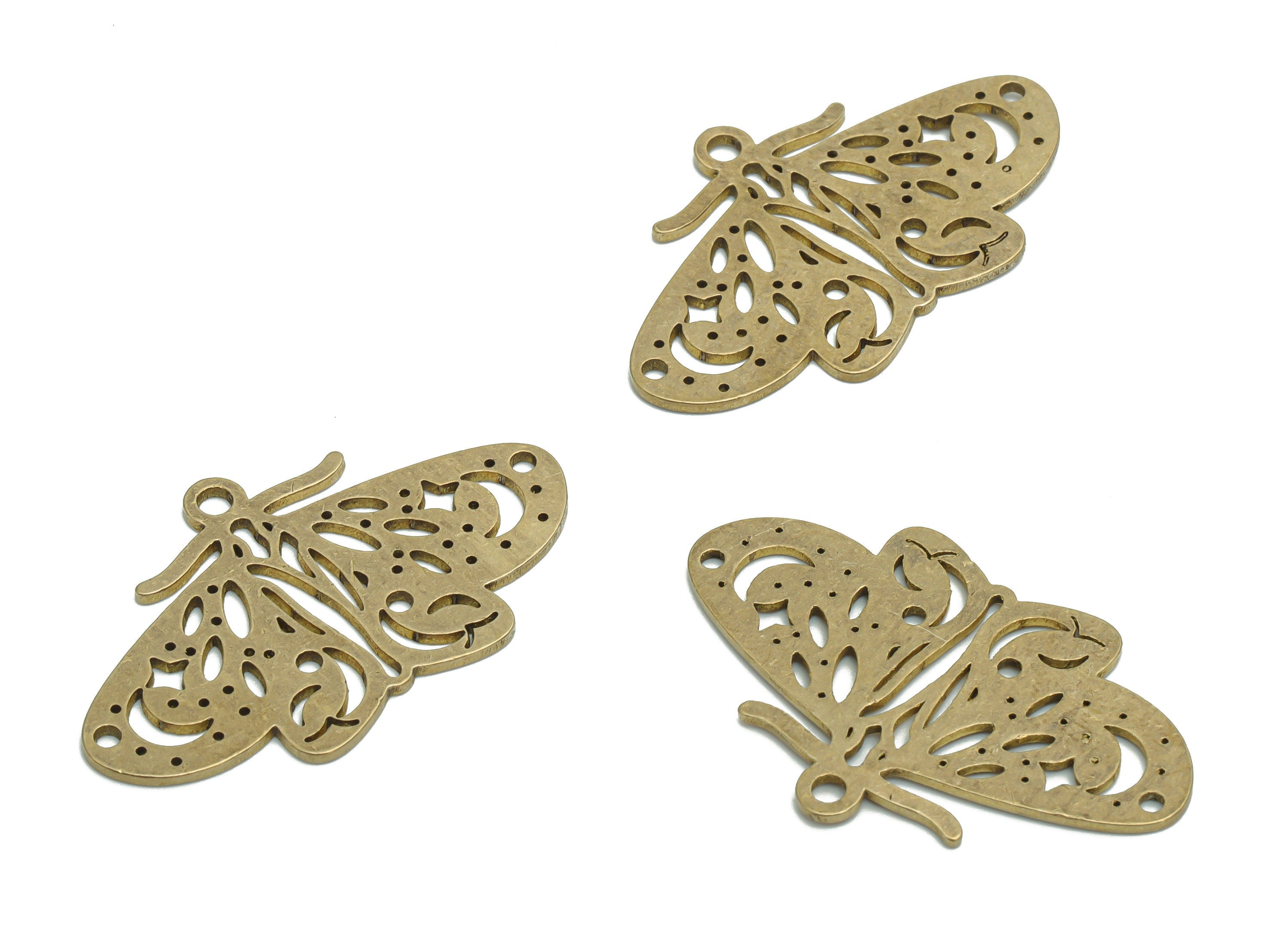 Brass Moth Planet Crescent Earring Charms - Raw Brass Moth Moon Star Pendant - DIY Jewelry Making Supplies - 34.49x21.37x0.9mm - PPA2378 - DOMEDBAZAAR