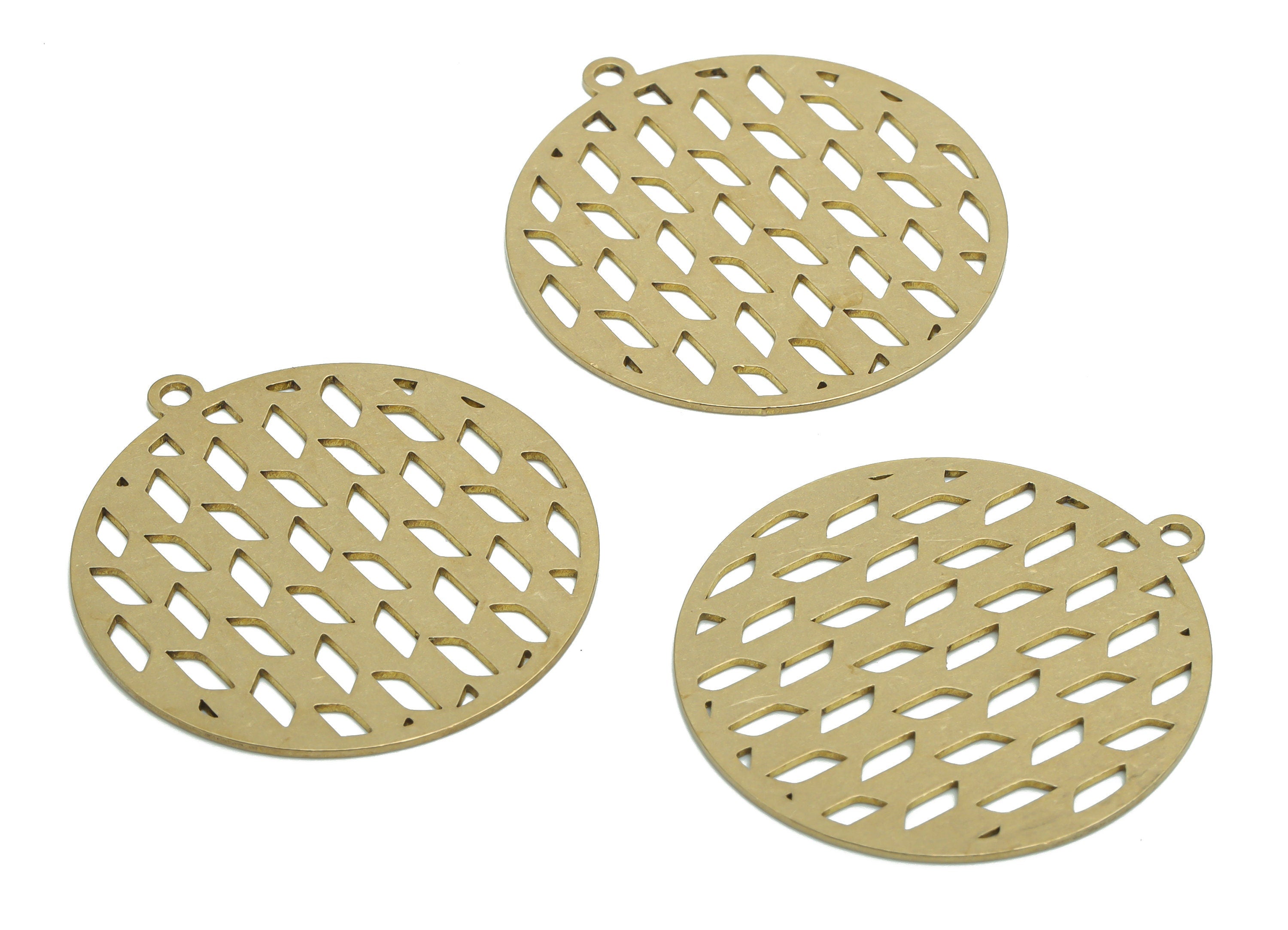 Brass Round Lattice Earring Charms - Raw Brass Lattice Circle Pendant - Jewelry Making Supplies - 35.86x32.96x0.65mm - PPA2243 - DOMEDBAZAAR