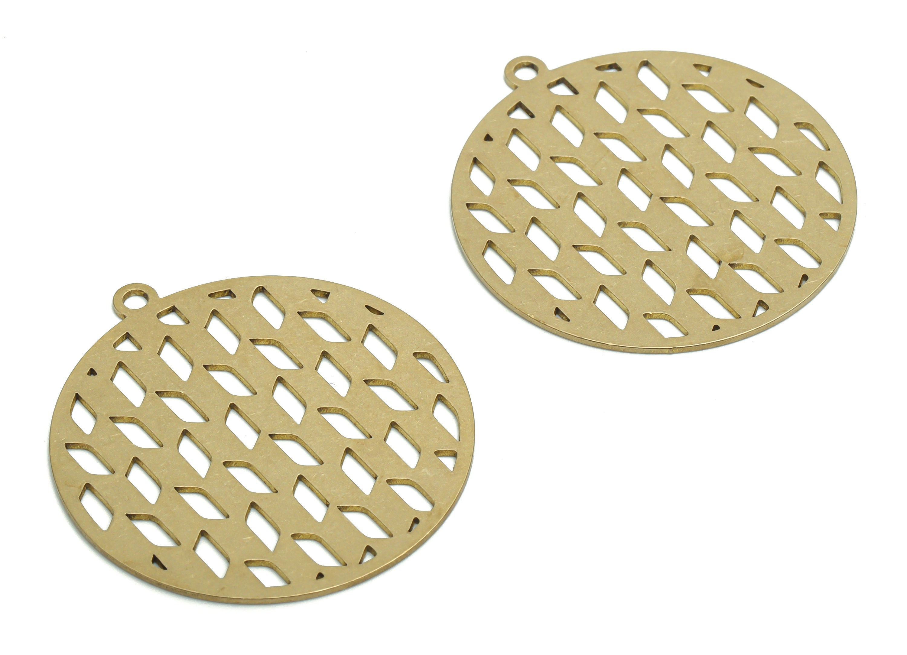 Brass Round Lattice Earring Charms - Raw Brass Lattice Circle Pendant - Jewelry Making Supplies - 35.86x32.96x0.65mm - PPA2243 - DOMEDBAZAAR