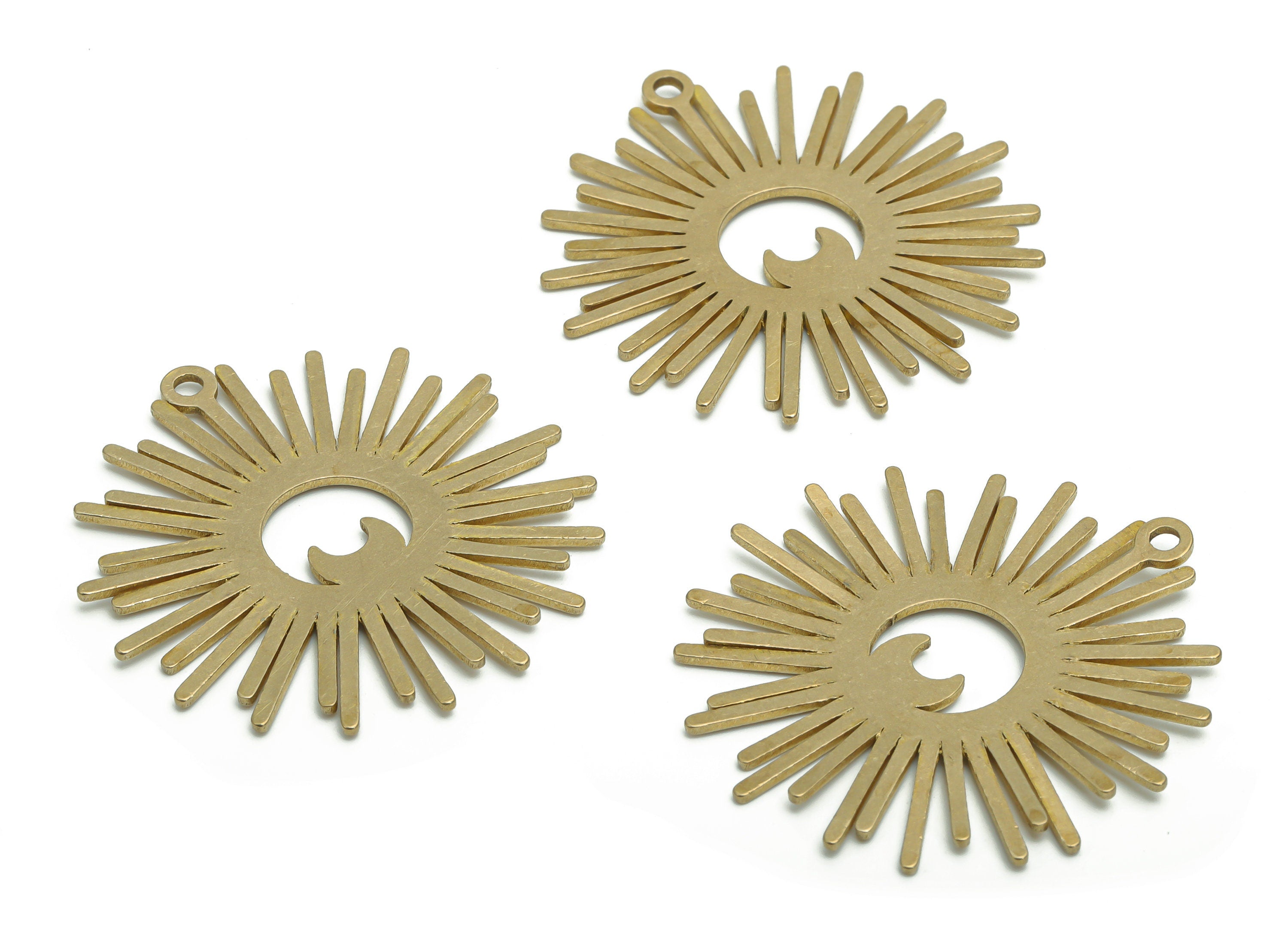 Brass Crescent Sun Earring Charms - Raw Brass Moon Sun Pendant - Jewellery Making Supplies - 37.05x35.35x0.9mm - PPZ0144 - DOMEDBAZAAR
