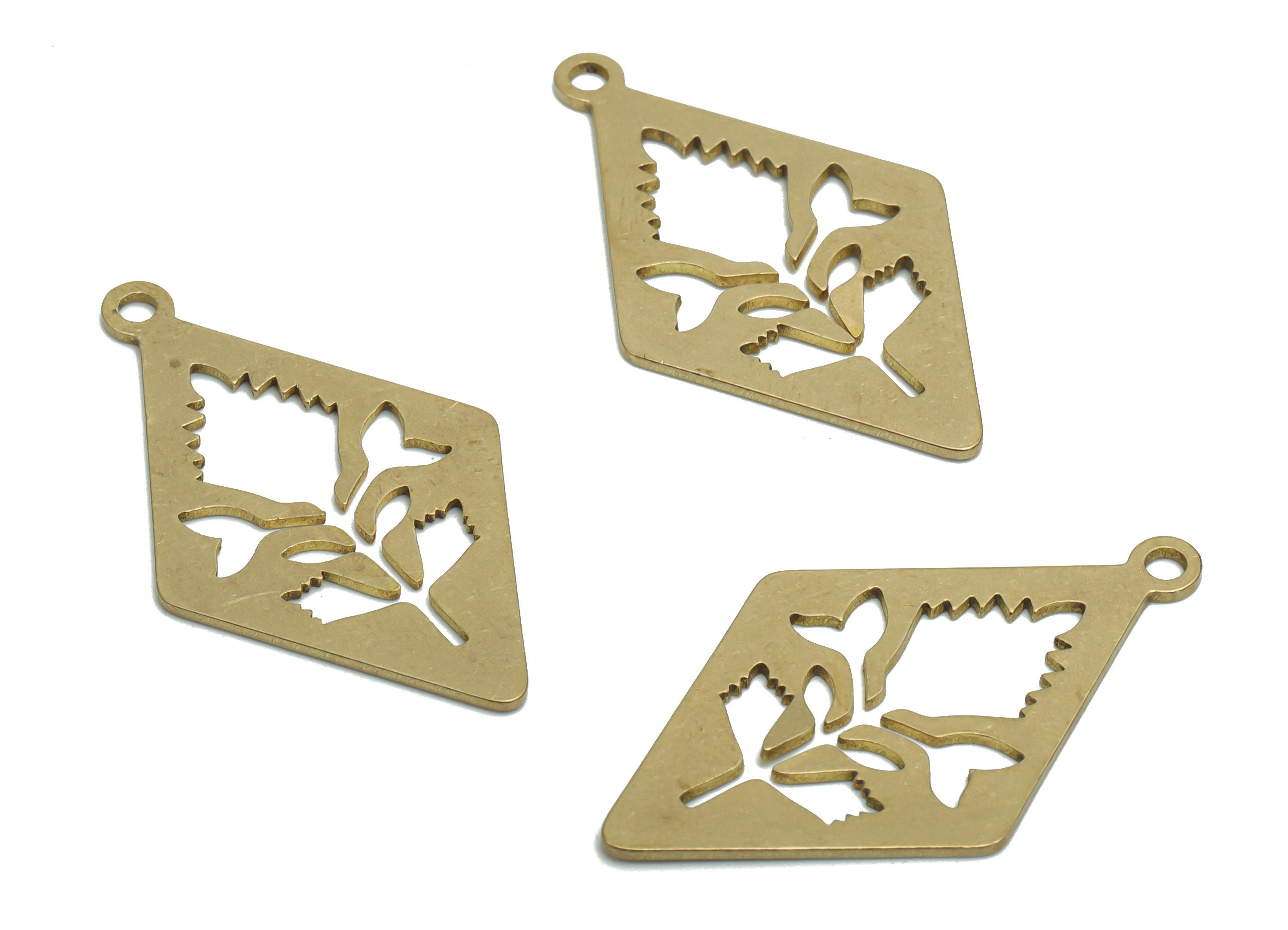 Brass Diamond Flower Earring Charms - Raw Brass Rhombus Flower Pendant - Jewelry Making Supplies - 35.88x20.76x0.74mm - PPA1483 - DOMEDBAZAAR