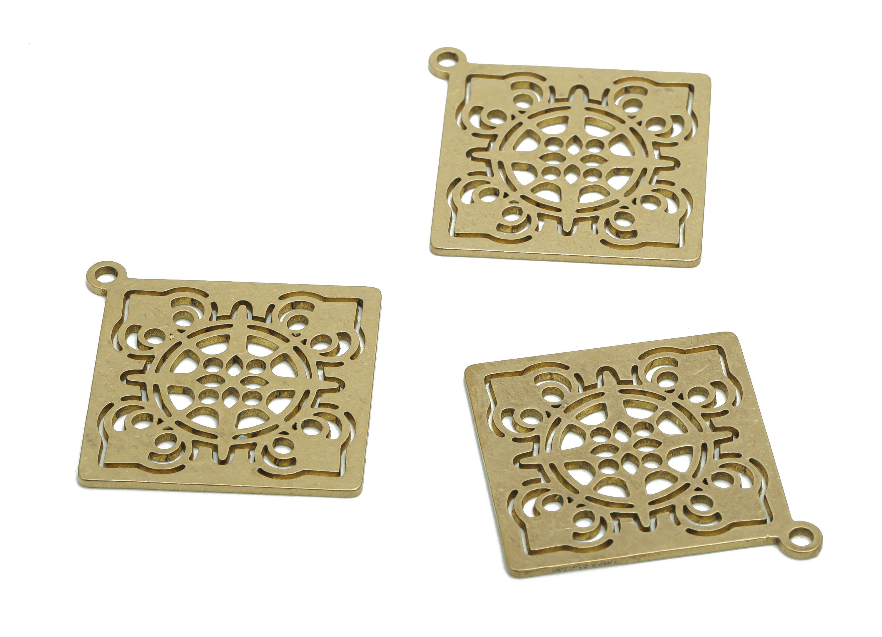 Brass Square Pattern Earring Charms - Raw Brass Pattern Square Pendant - DIY Jewelry Making Supplies - 35.86x32.59x0.87mm - PPA2232 - DOMEDBAZAAR