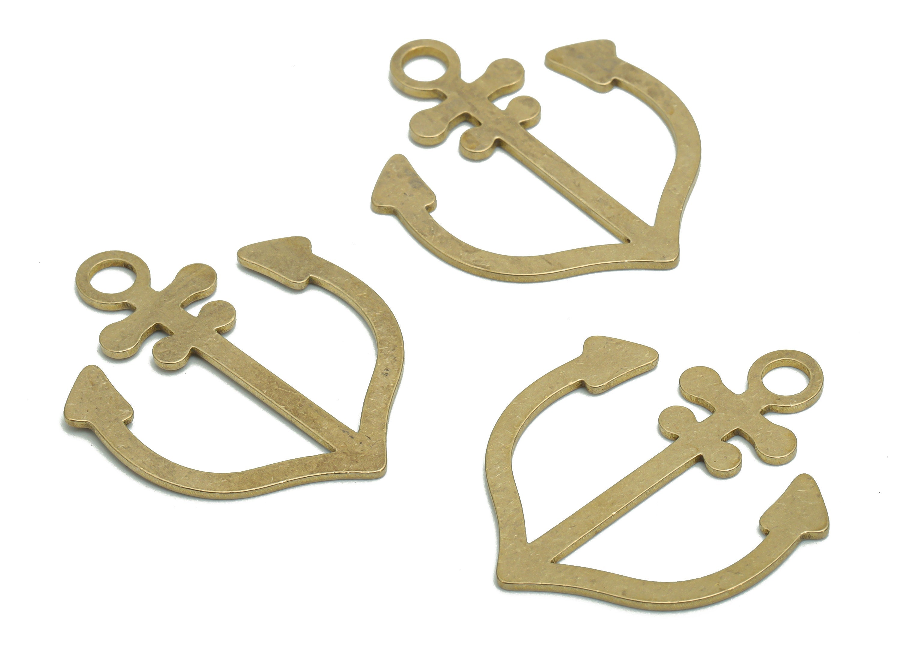 Brass Cross Anchor Earring Charms - Raw Brass Anchor Cross Pendant - DIY Jewelry Making Supplies - 31.78x25.62x0.9mm - PPA2066 - DOMEDBAZAAR