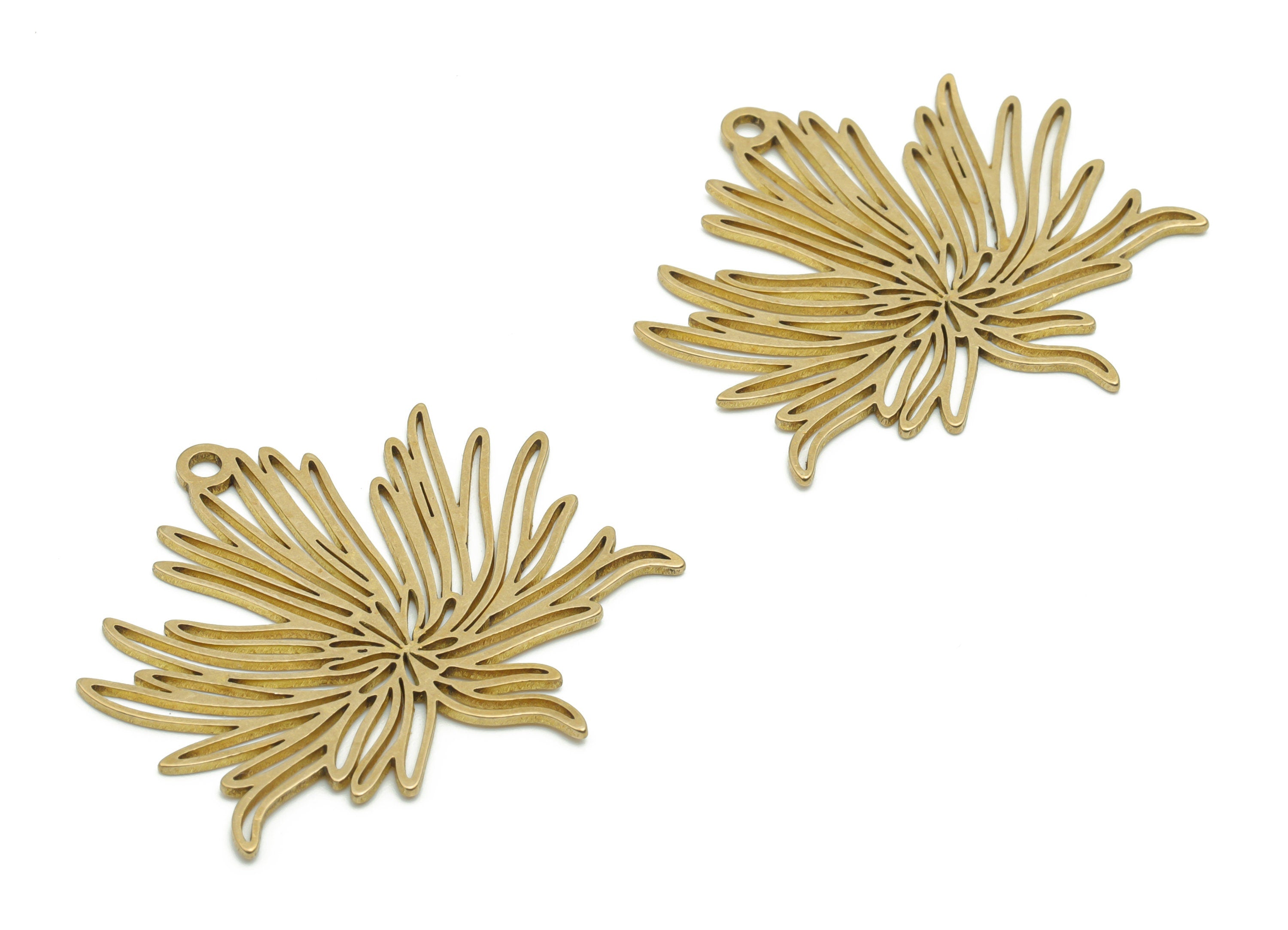 Brass Flower Earring Charms - Raw Brass Flower Pendant - DIY Jewelry Making Supplies - 33.43x32.11x0.75mm - PPA0908 - DOMEDBAZAAR