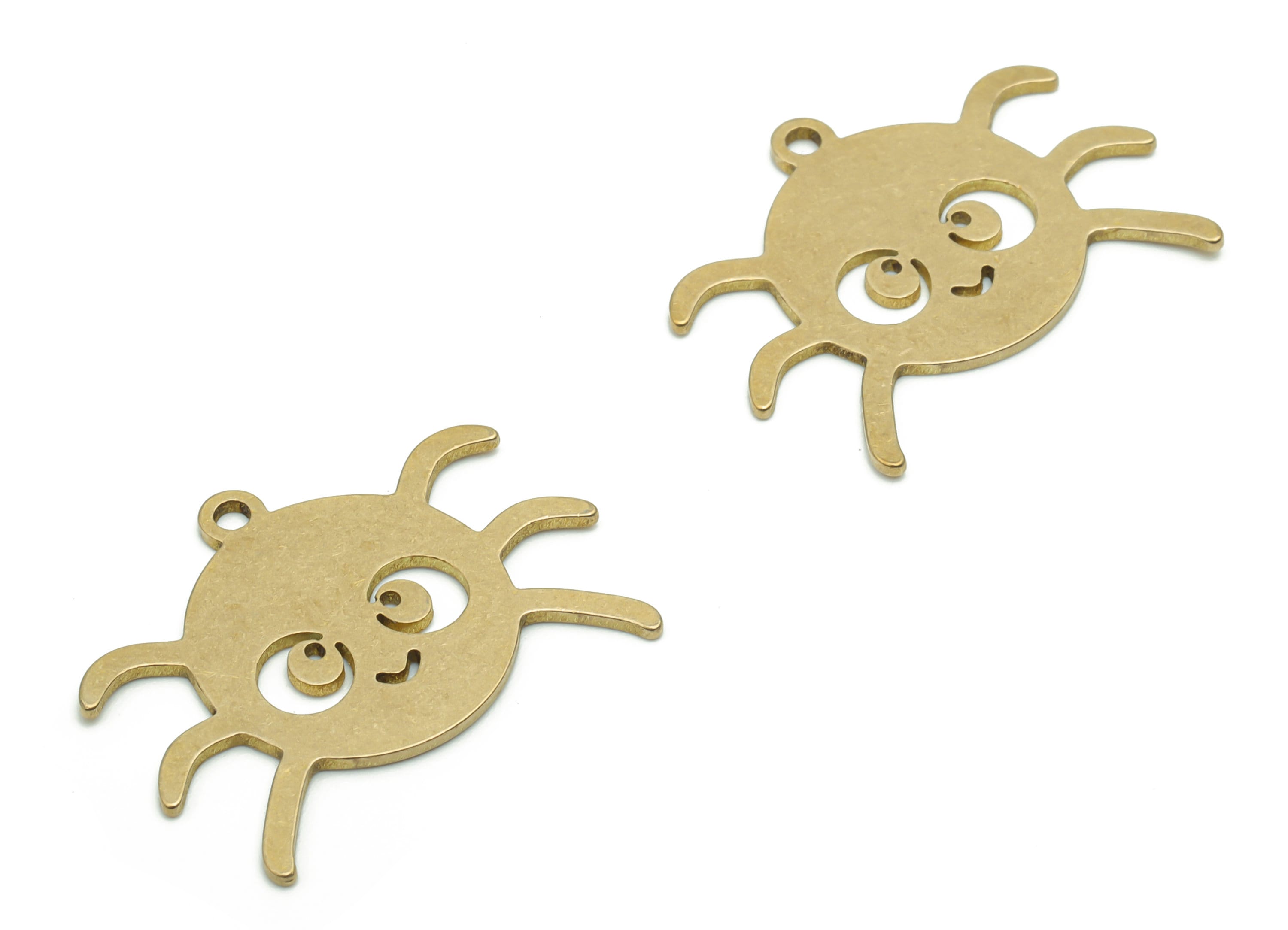 Brass Crawling Spider Earring Charms - Raw Brass Puzzled Spider Pendant - Jewelry Making Supplies - 24.66x19.86x0.76mm - PPZ0135 - DOMEDBAZAAR