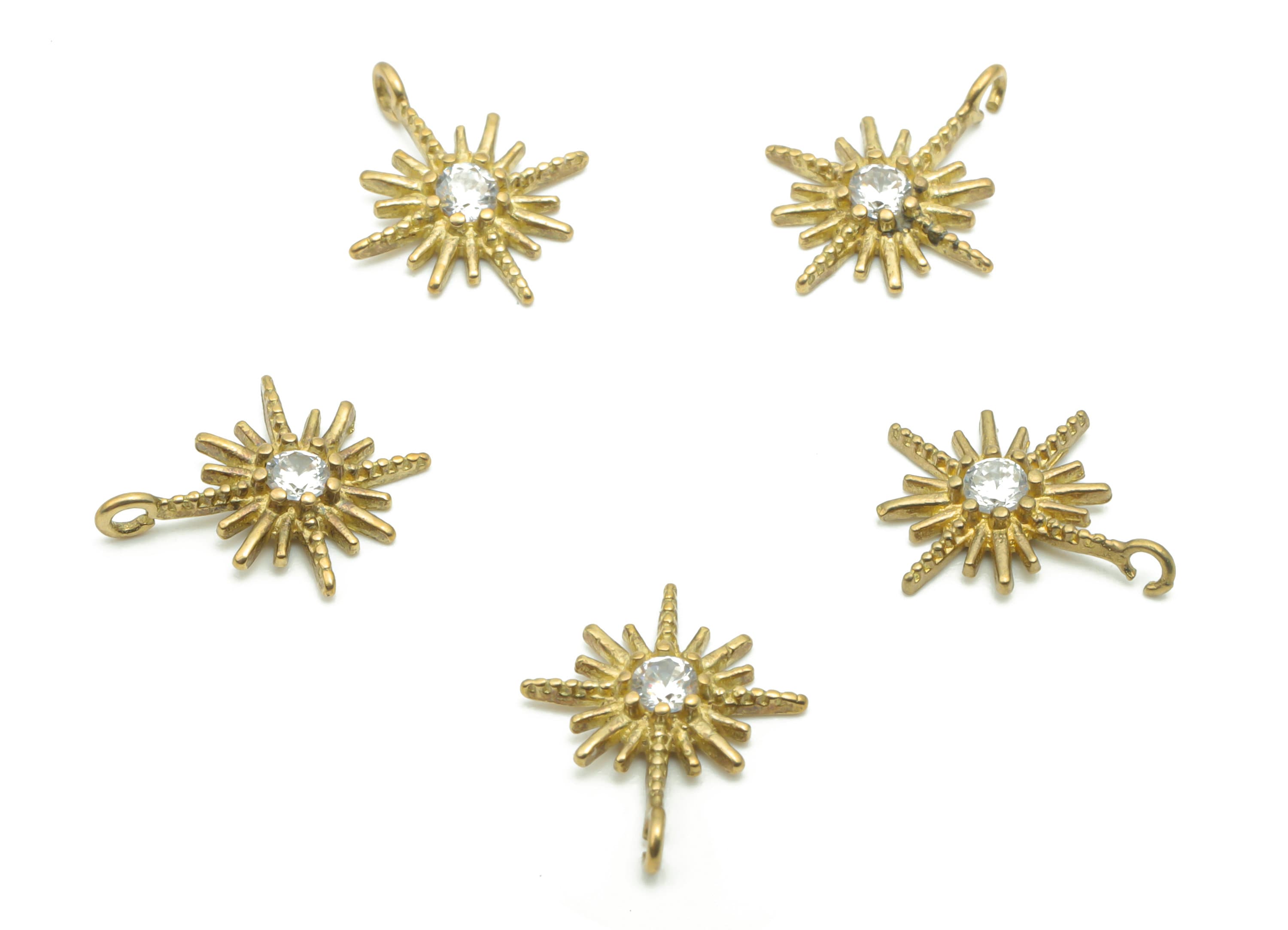 Brass Planet Earring Charms With Zircons - Raw Brass Mini Star Pendant - Jewelry Making Supplies - 13.3x10.89x1.78mm - PP4980 - DOMEDBAZAAR