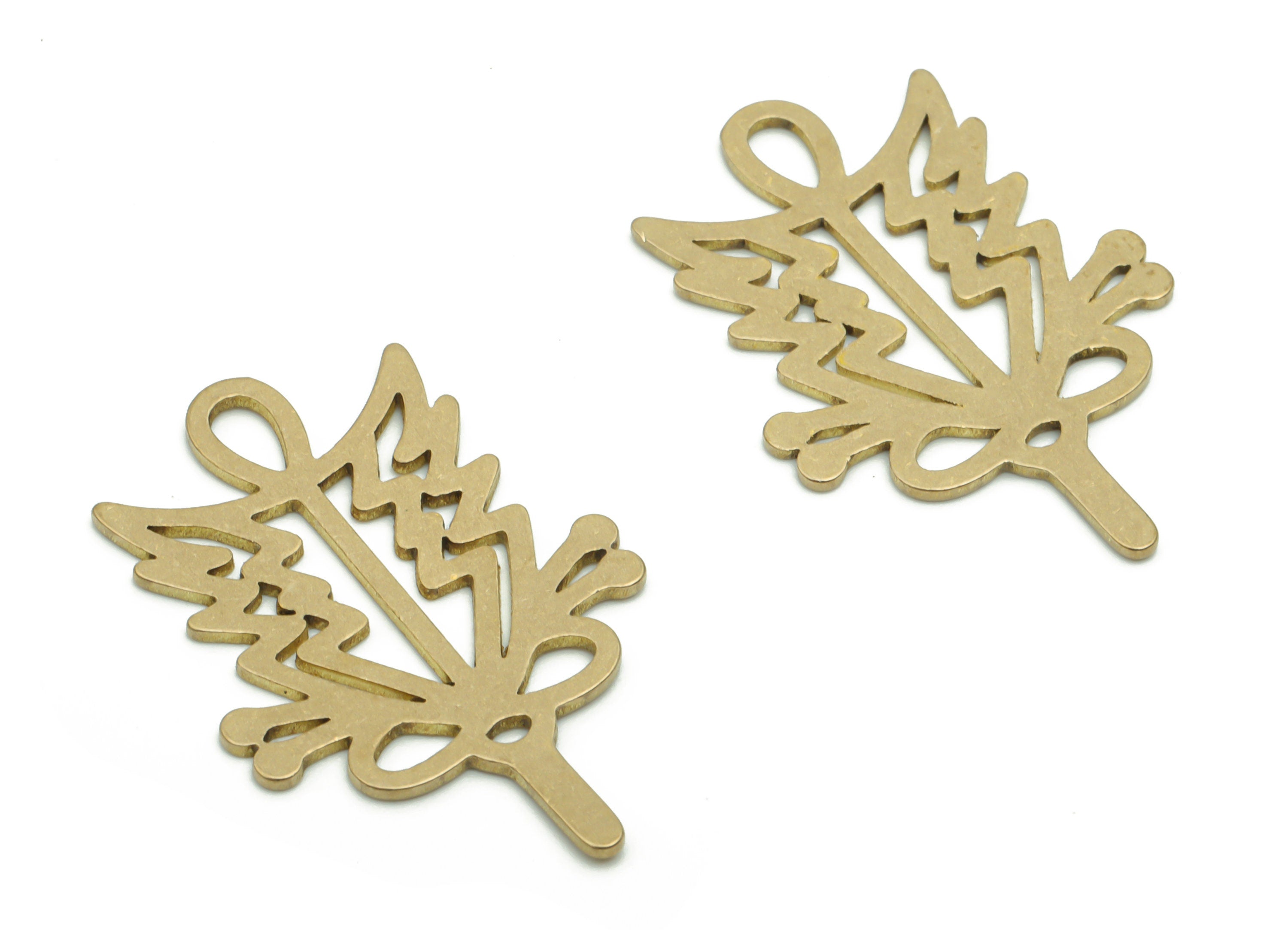 Brass Leafs Earring Charms - Raw Brass Leafs Pendant - DIY Jewelry Making Supplies - 29.71x19.59x0.76mm - PPA0910 - DOMEDBAZAAR
