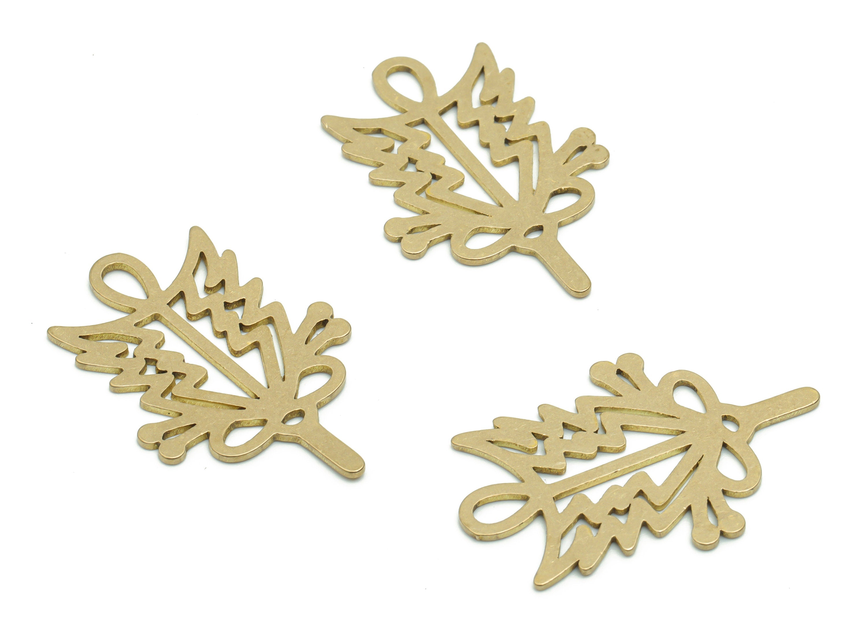 Brass Leafs Earring Charms - Raw Brass Leafs Pendant - DIY Jewelry Making Supplies - 29.71x19.59x0.76mm - PPA0910 - DOMEDBAZAAR