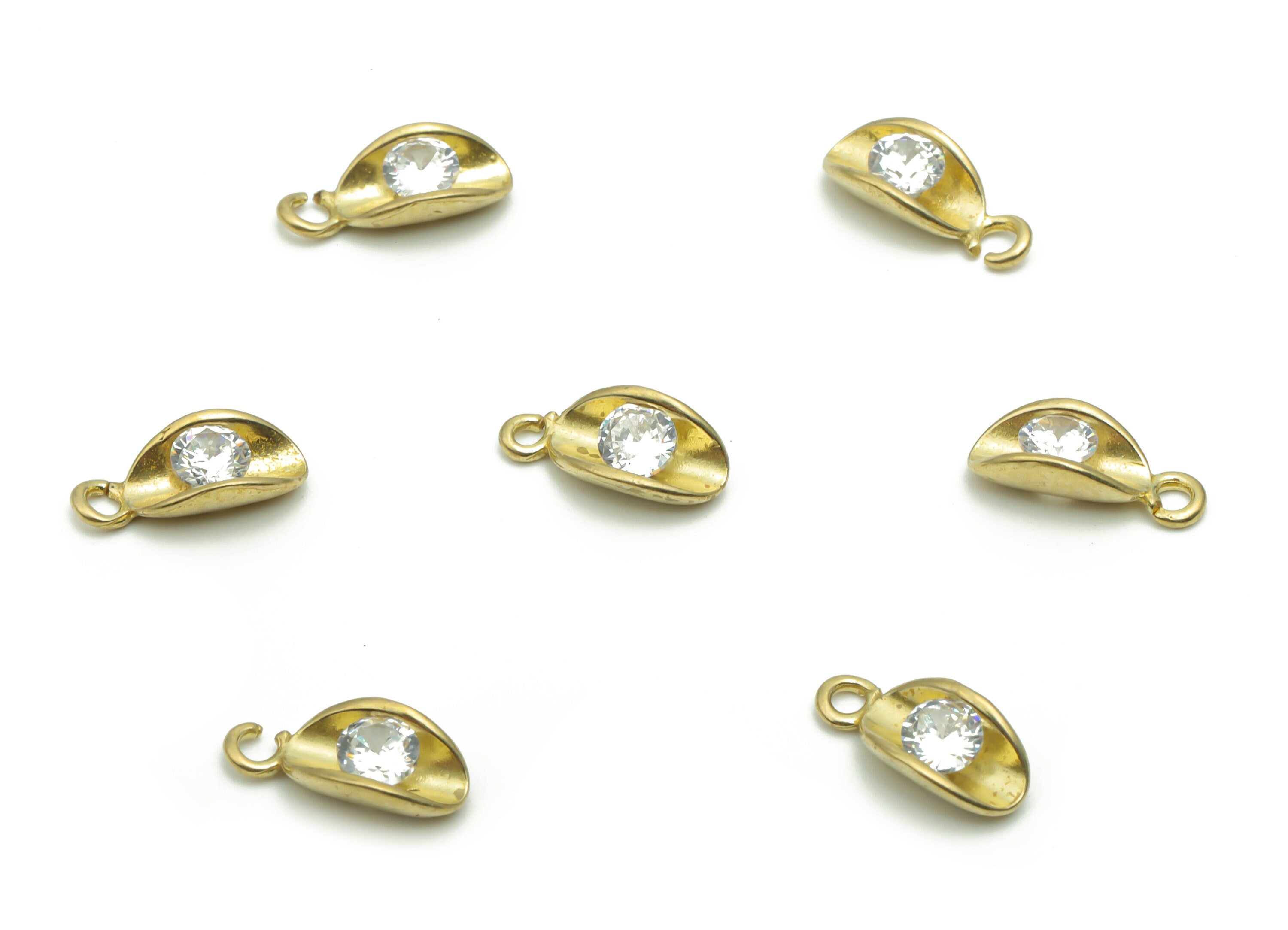 Brass Mini Oval Earring Charms With Zircons - Raw Brass Mini Oval Pendant - Jewelry Making Supplies - 10.64x4.75x3.13mm - PP4983 - DOMEDBAZAAR