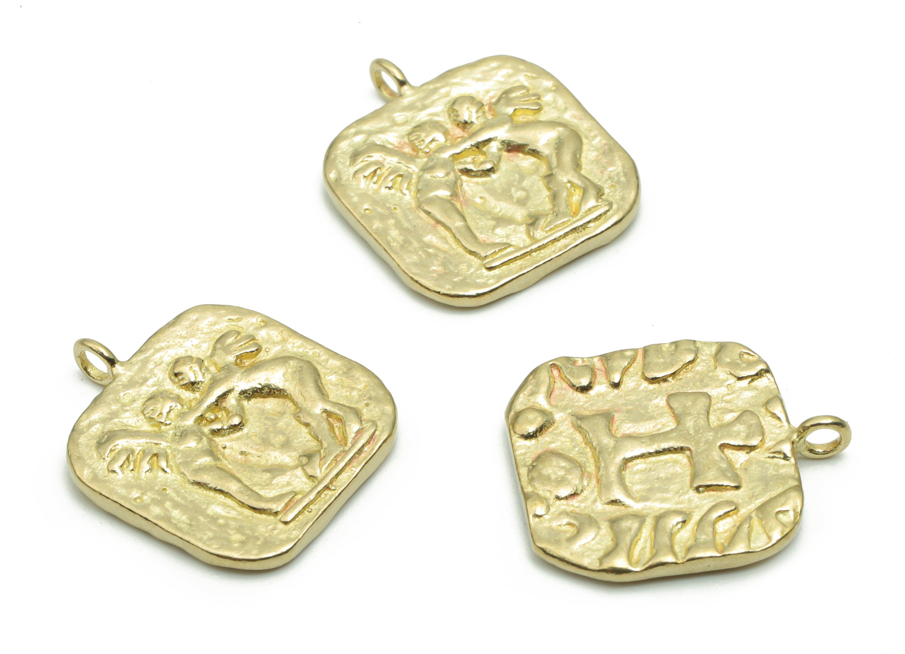 Brass Hammered Angel Hug Earring Charms - Raw Brass Square Compass Angels Pendant - Jewelry Making Supplies - 17.48x14.55x2.03mm - PP5030 - DOMEDBAZAAR