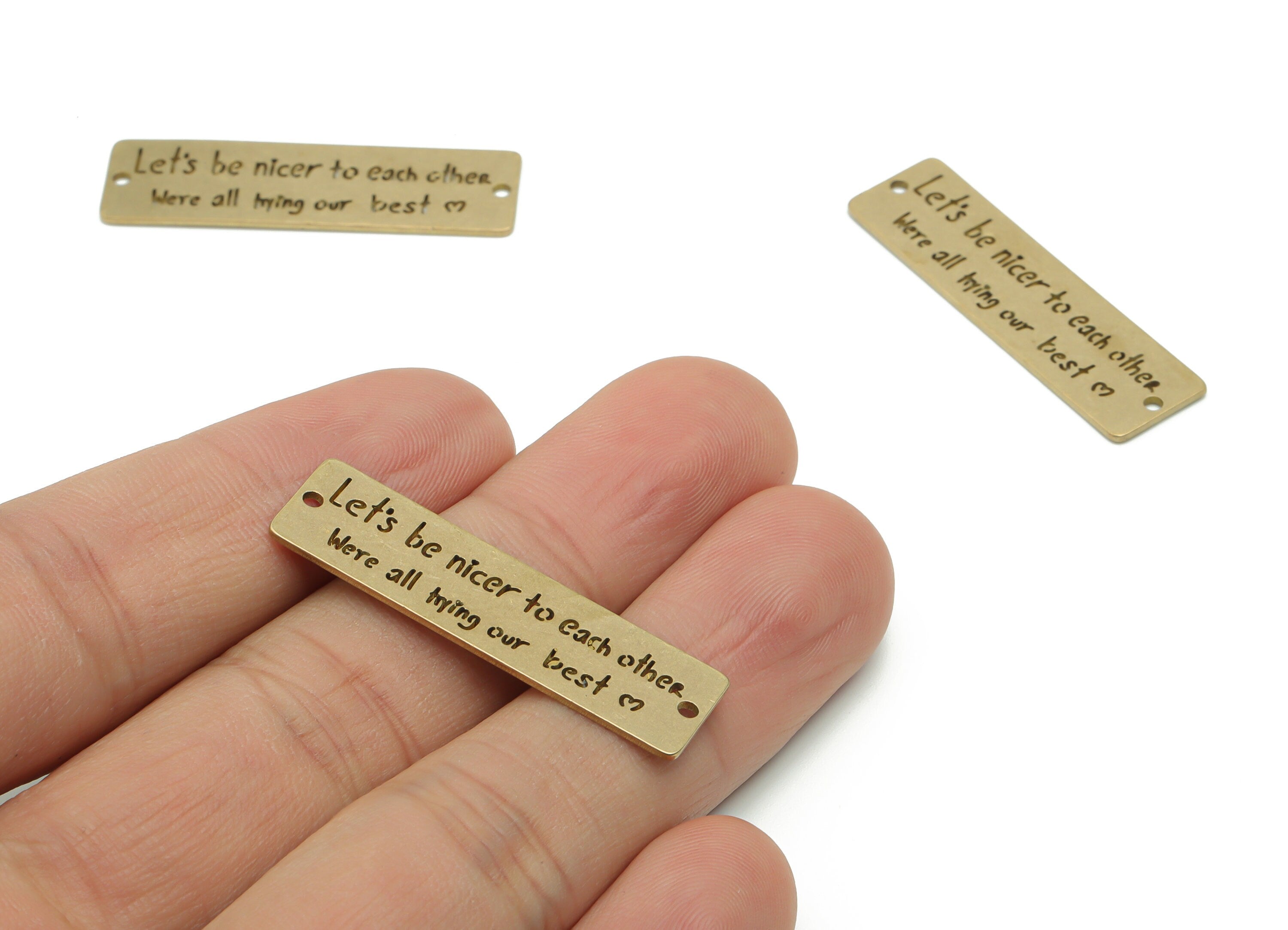 Brass Let&#39;s Be Nicer To Each Other Were All Frying Our Best  Earring Connector - Raw Brass Rectangle Pendant - 36.87x10.43x0.76mm - PPZ0132 - DOMEDBAZAAR