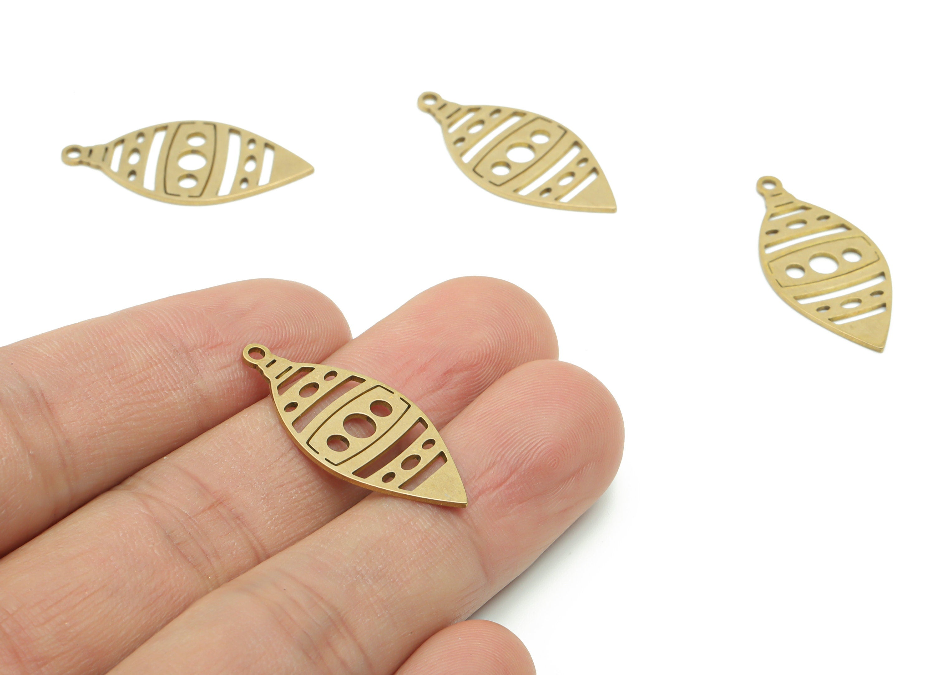Brass Diamond Onion Round Earring Charms - Raw Brass Diamond Onion Oval Pendant - Jewelry Making Supplies - 29.72x13.76x0.8mm - PPZ0116 - DOMEDBAZAAR