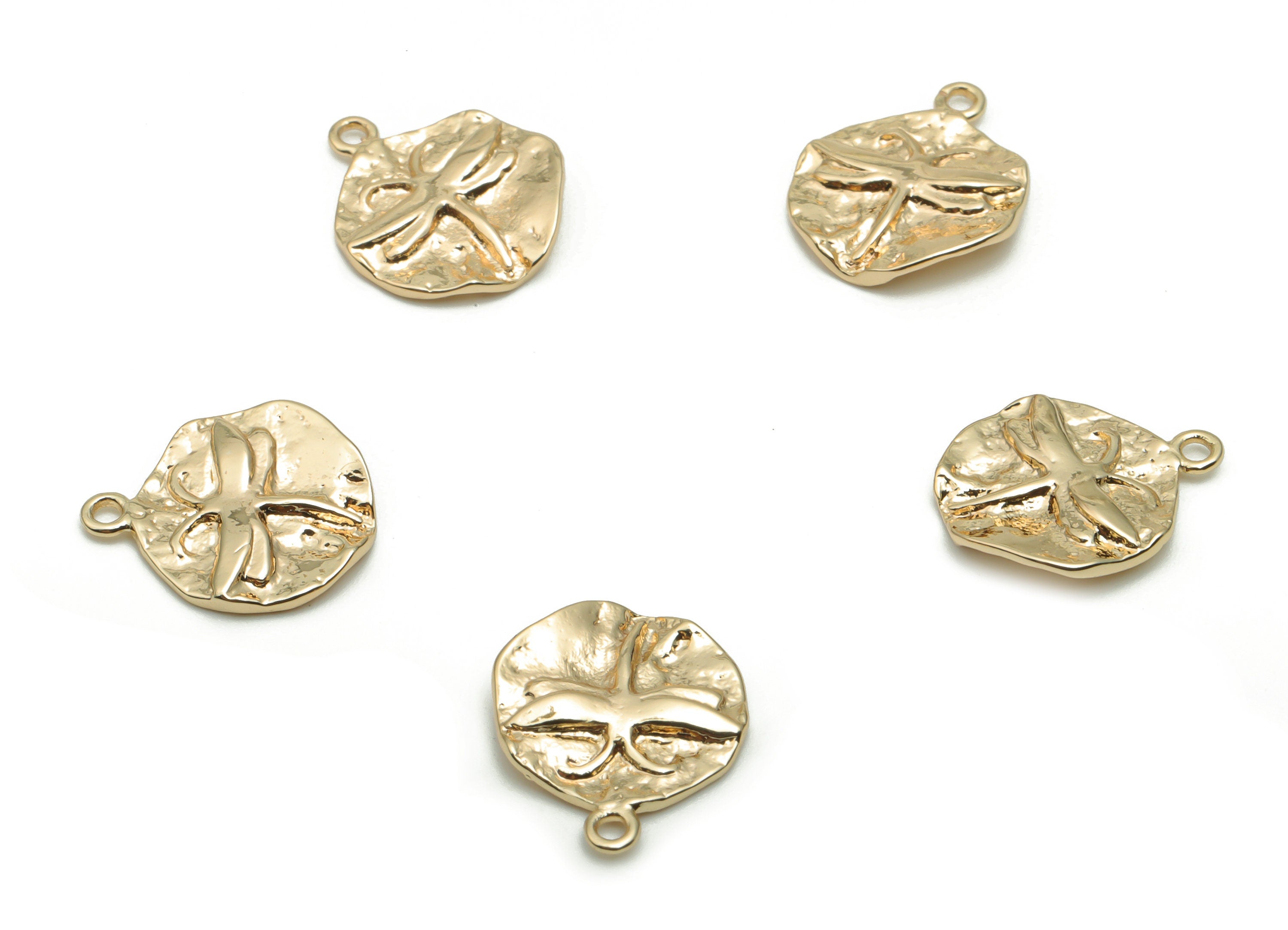Brass Hammered Round Dragonfly Earring Charms - Gold Circle Dragonfly Pendant - 18K Real Gold Plated Brass - 14.01x11.55x1.87mm - RGP4249 - DOMEDBAZAAR