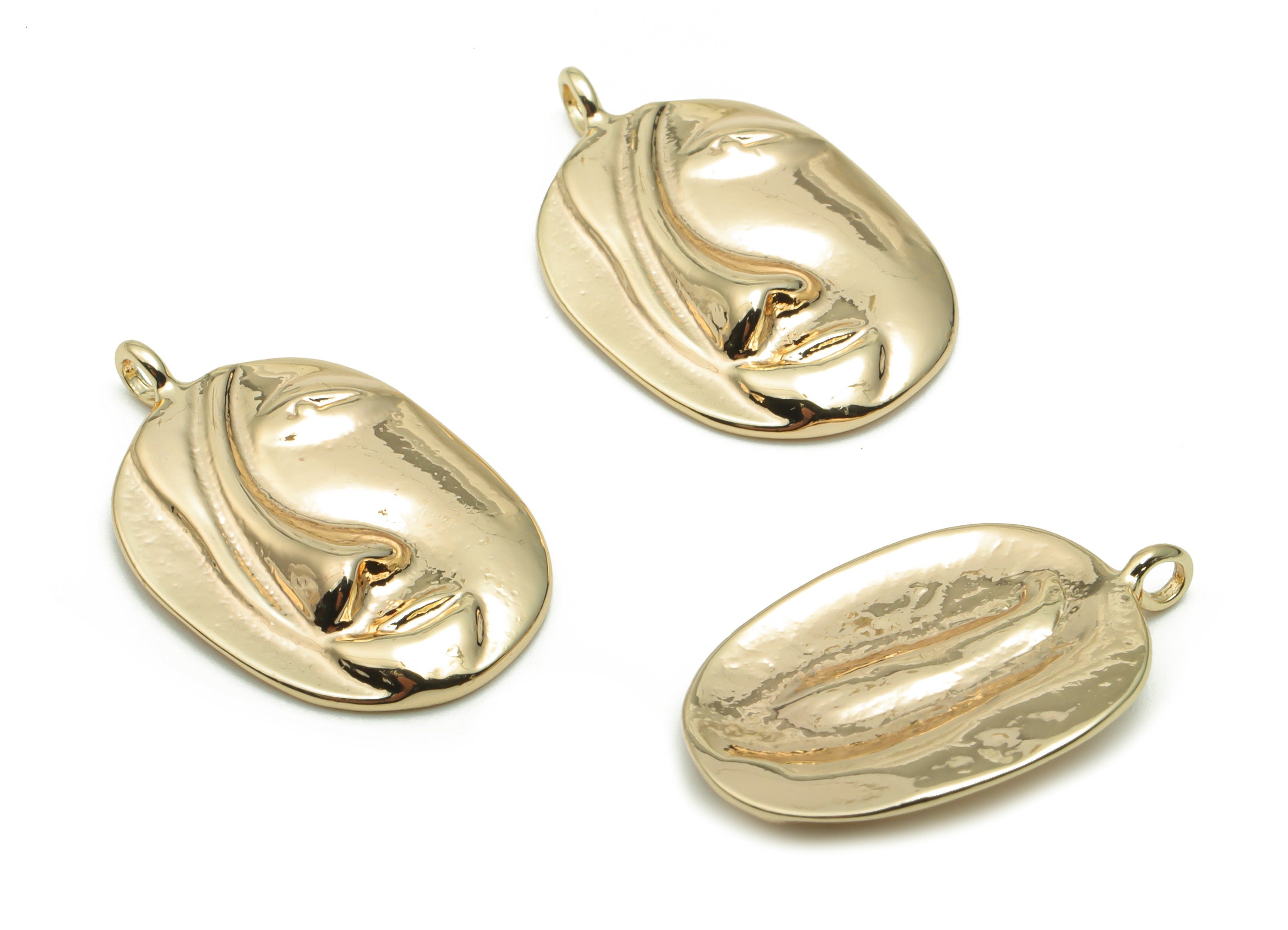 Brass Oval Face Hair Earring Charms - Gold Oval Woman Face Pendant - 18K Real Gold Plated Brass - Jewelry Supplies - 20.9x13.5x2.1mm-RGP4240 - DOMEDBAZAAR