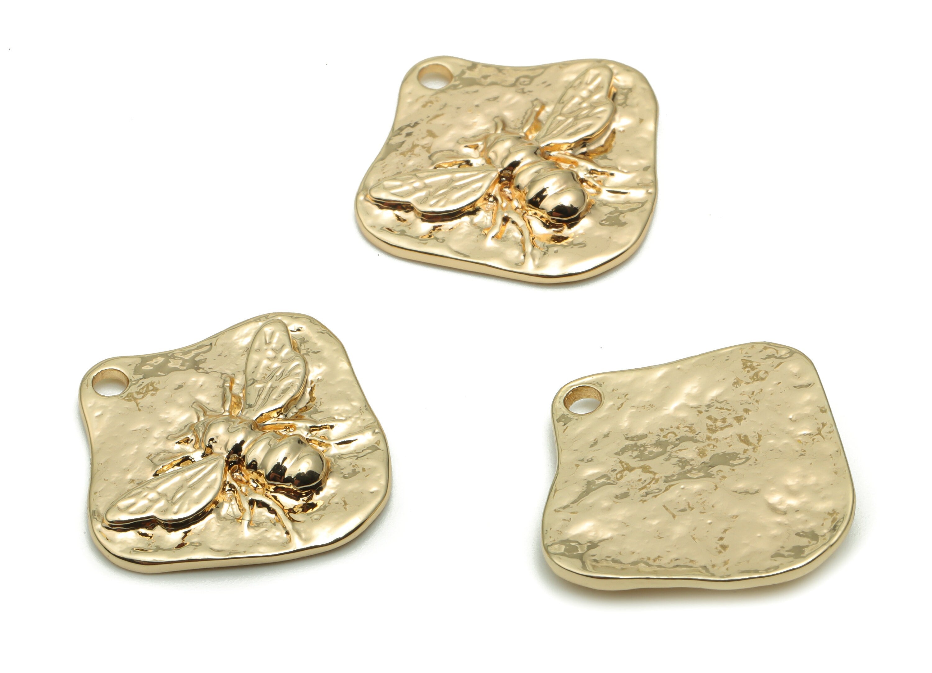 Brass Square Bee Earring Charms - Gold Square Bee Pendant - 18K Real Gold Plated Brass - Jewelry Supplies - 20x19.7x2.7mm - RGP4210 - DOMEDBAZAAR