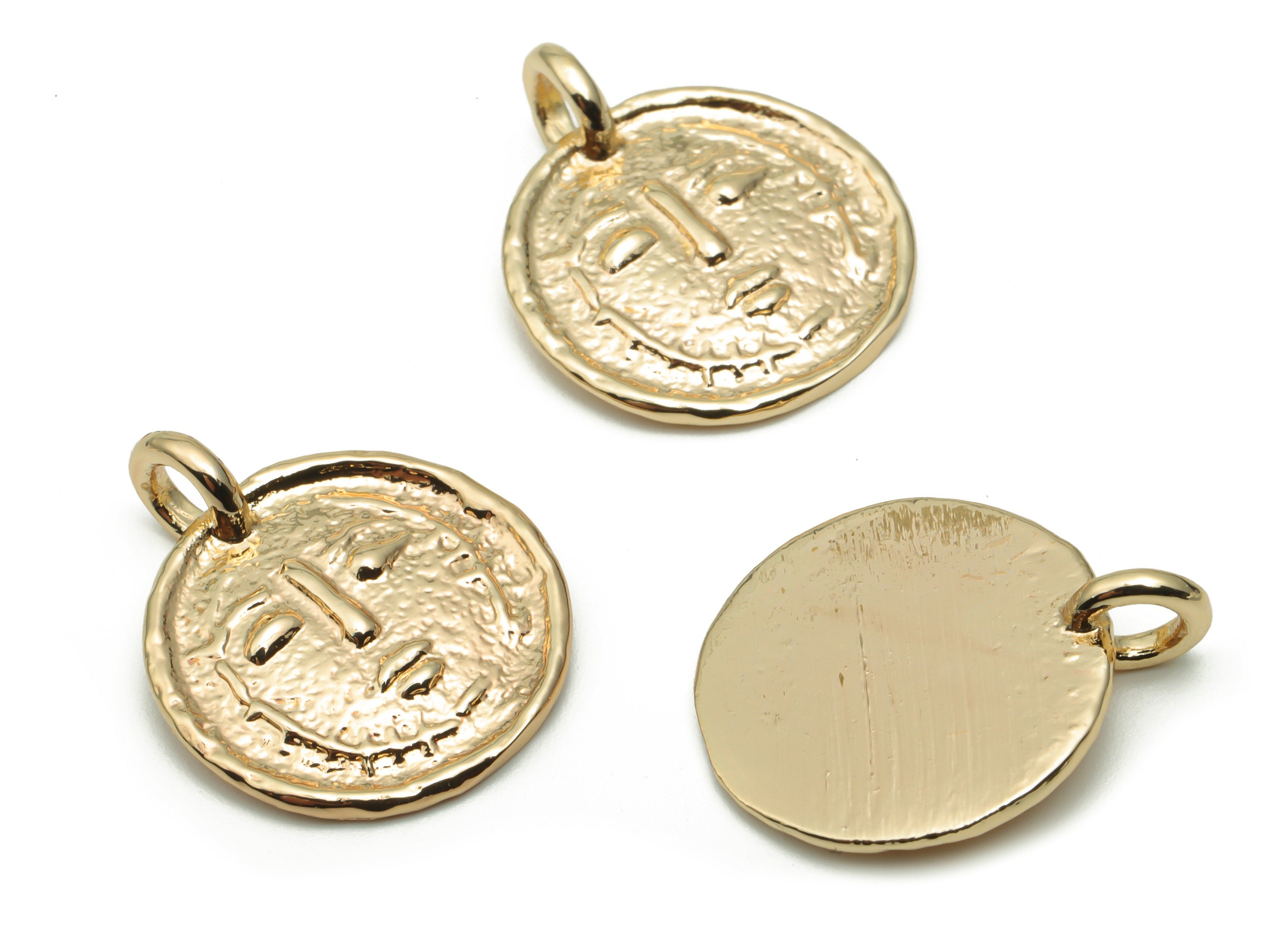 Brass Round Face Earring Charms - Gold Woman Face Circle Pendant - Old Age Charm - 18K Real Gold Plated Brass - 20.86x17x1.9mm - RGP4222 - DOMEDBAZAAR