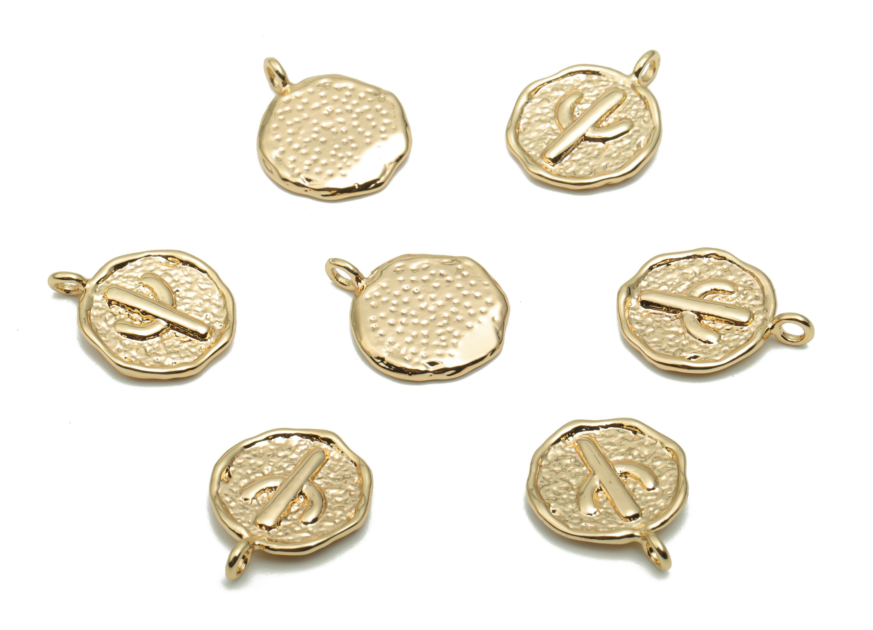 Brass Hammered Round Cactus Charms - Gold Cactus Circle Pendant - Old Age Charm - 18K Real Gold Plated Brass - 14.57x11.7x1.5mm - RGP4217 - DOMEDBAZAAR
