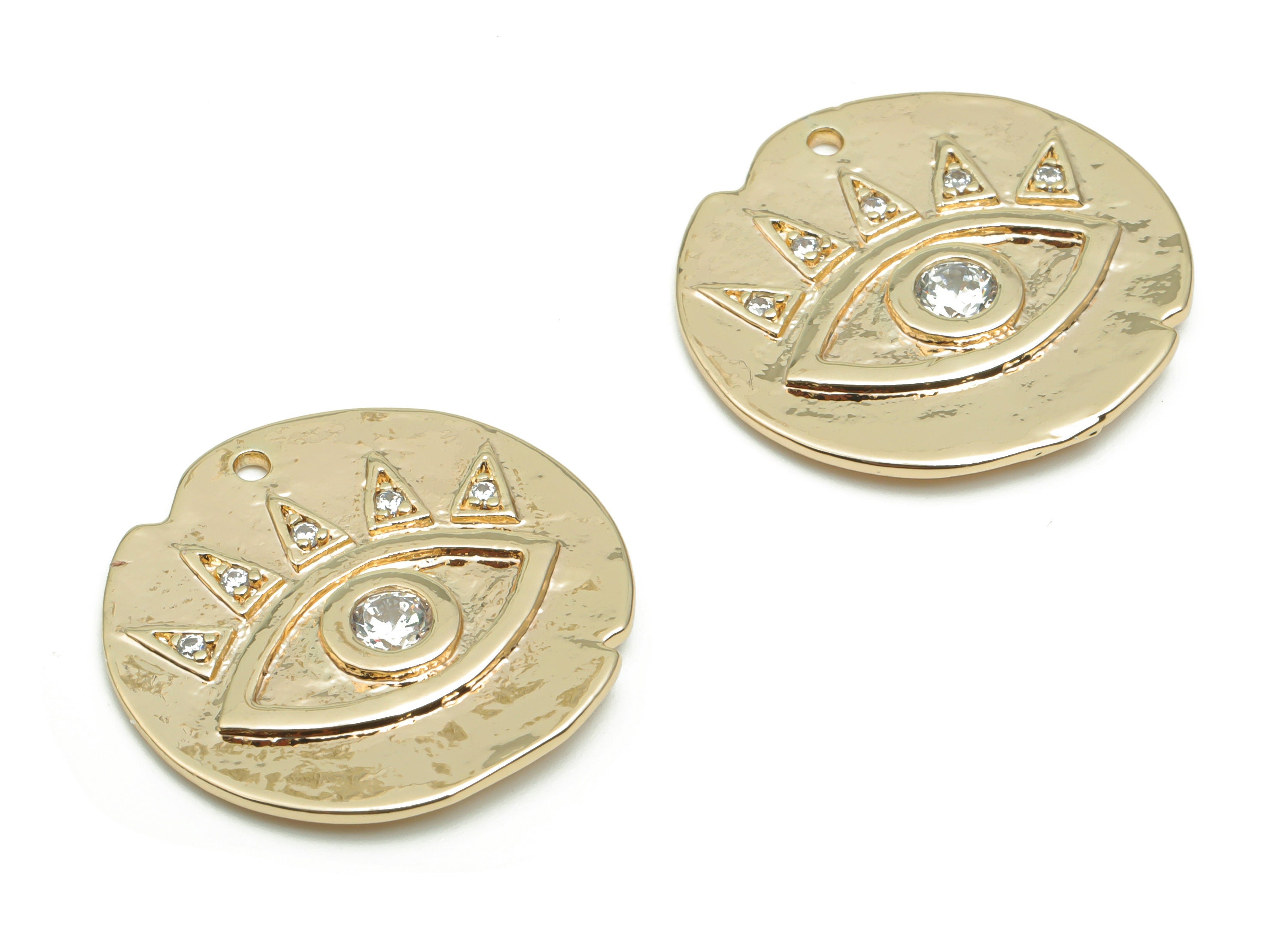 Brass Round Eye Charms With Zircons - Gold Eye Circle Pendant - Old Age Charm - 18K Real Gold Plated Brass - 23.18x22.72x2.38mm - RGP4235 - DOMEDBAZAAR