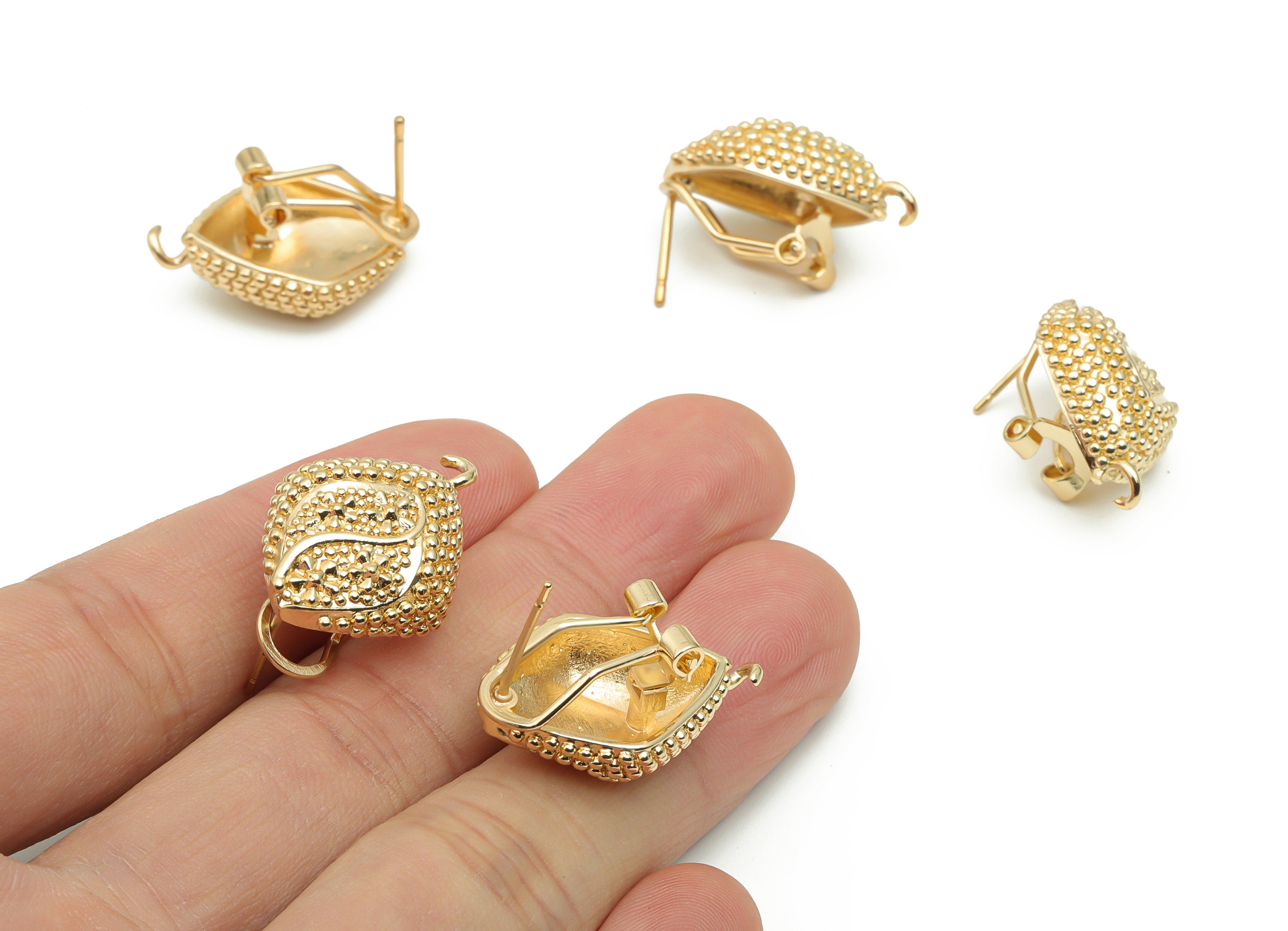 Brass Spotty Diamond Earring Clasp - Gold Diamond Clasp - Gold Tone Plated Brass Clasp - Jewelry Supplies - 25.72x18.17x1.81mm - PP5072G - DOMEDBAZAAR