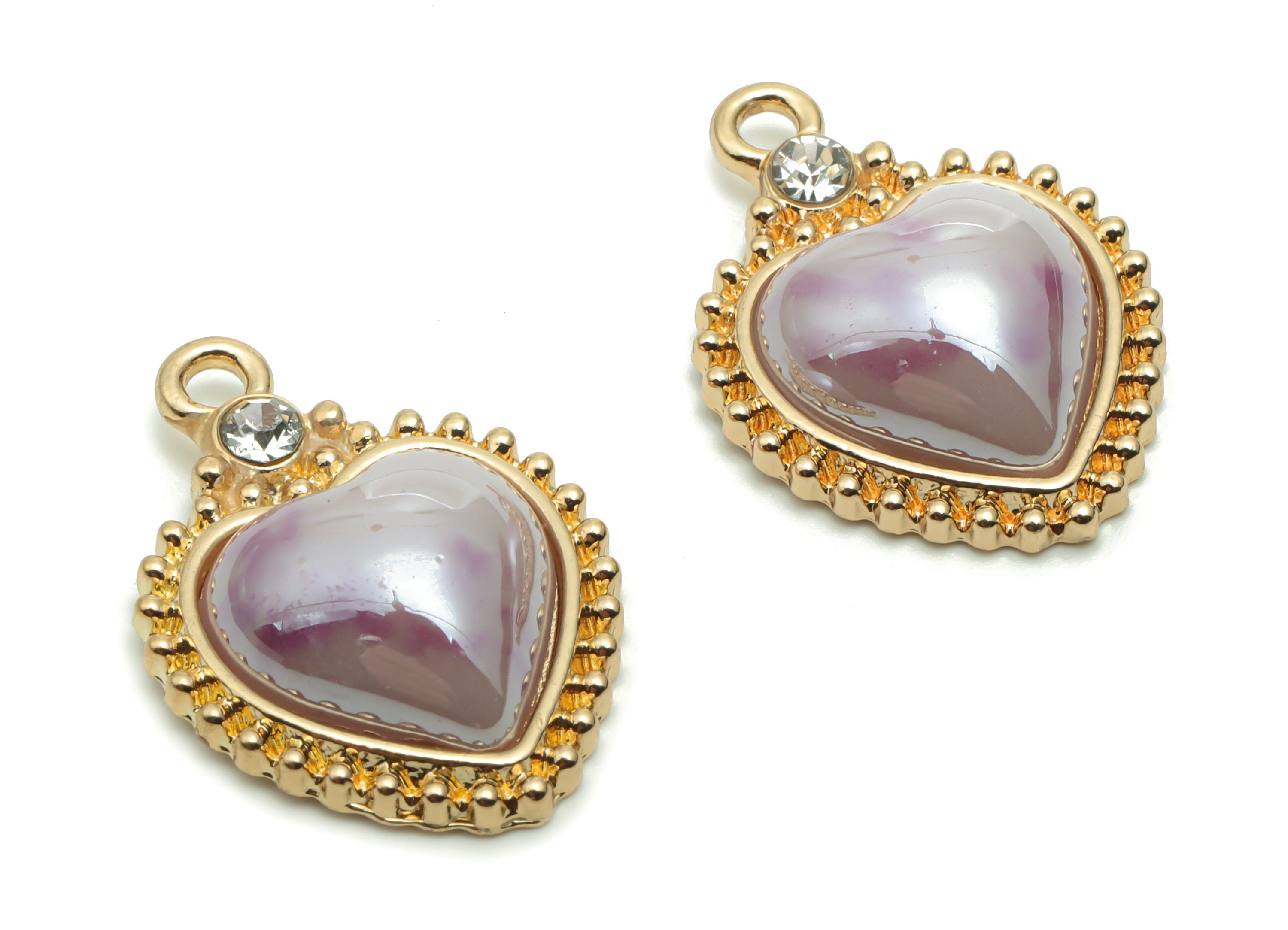 Ceramics Heart Earring Charms - Alloy Heart Pendant - KC Gold Tone Plated Brass – Jewelry Making Supplies - 22.47x16.22x5.54mm – NS1560 - DOMEDBAZAAR