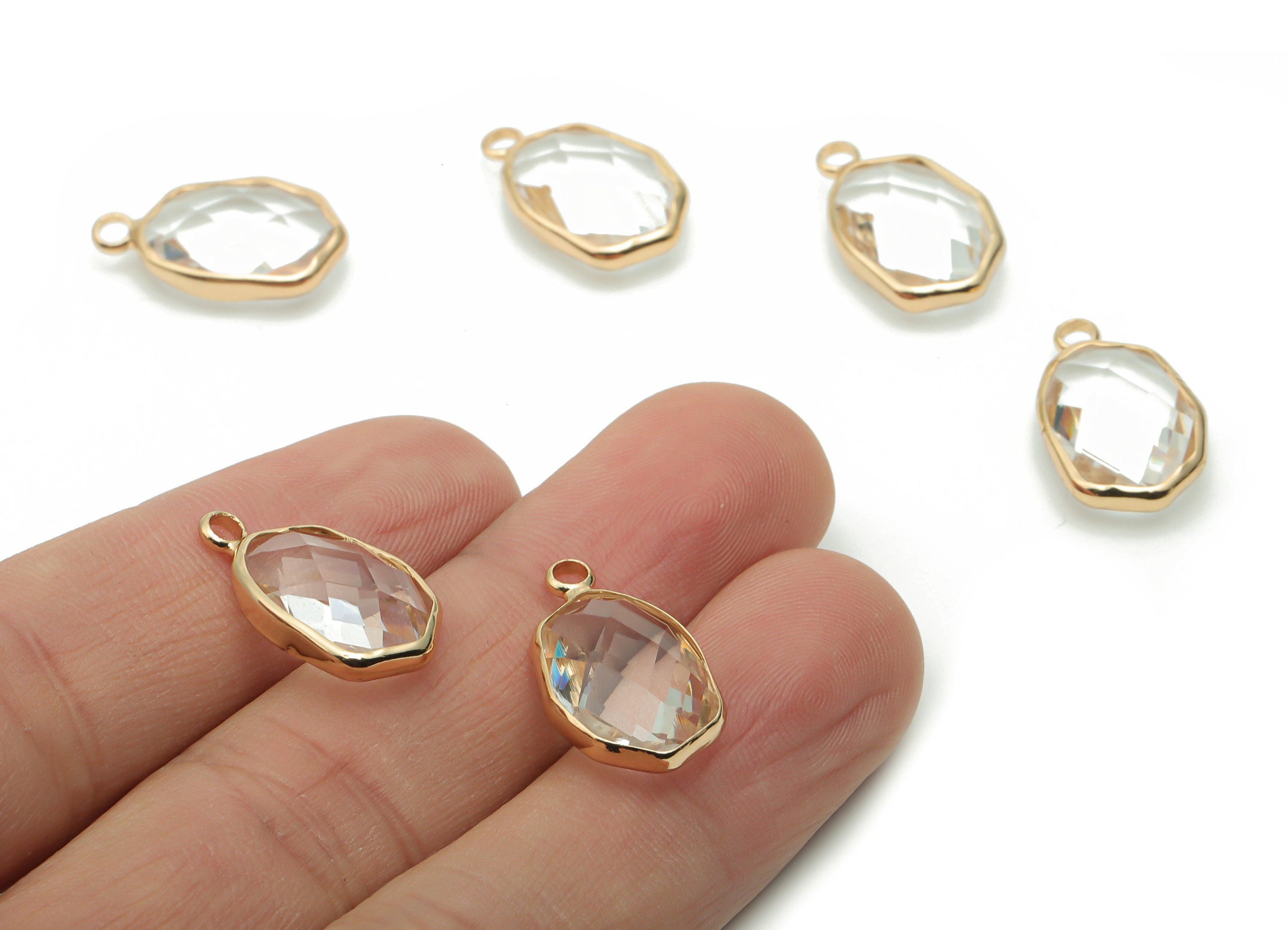 Glass Oval Earring Charms - Brass Oval Pendant - Gold Tone Plated Brass - Jewelry Making Supplies - 19.96x11.72x5.15mm - GS1054 - DOMEDBAZAAR