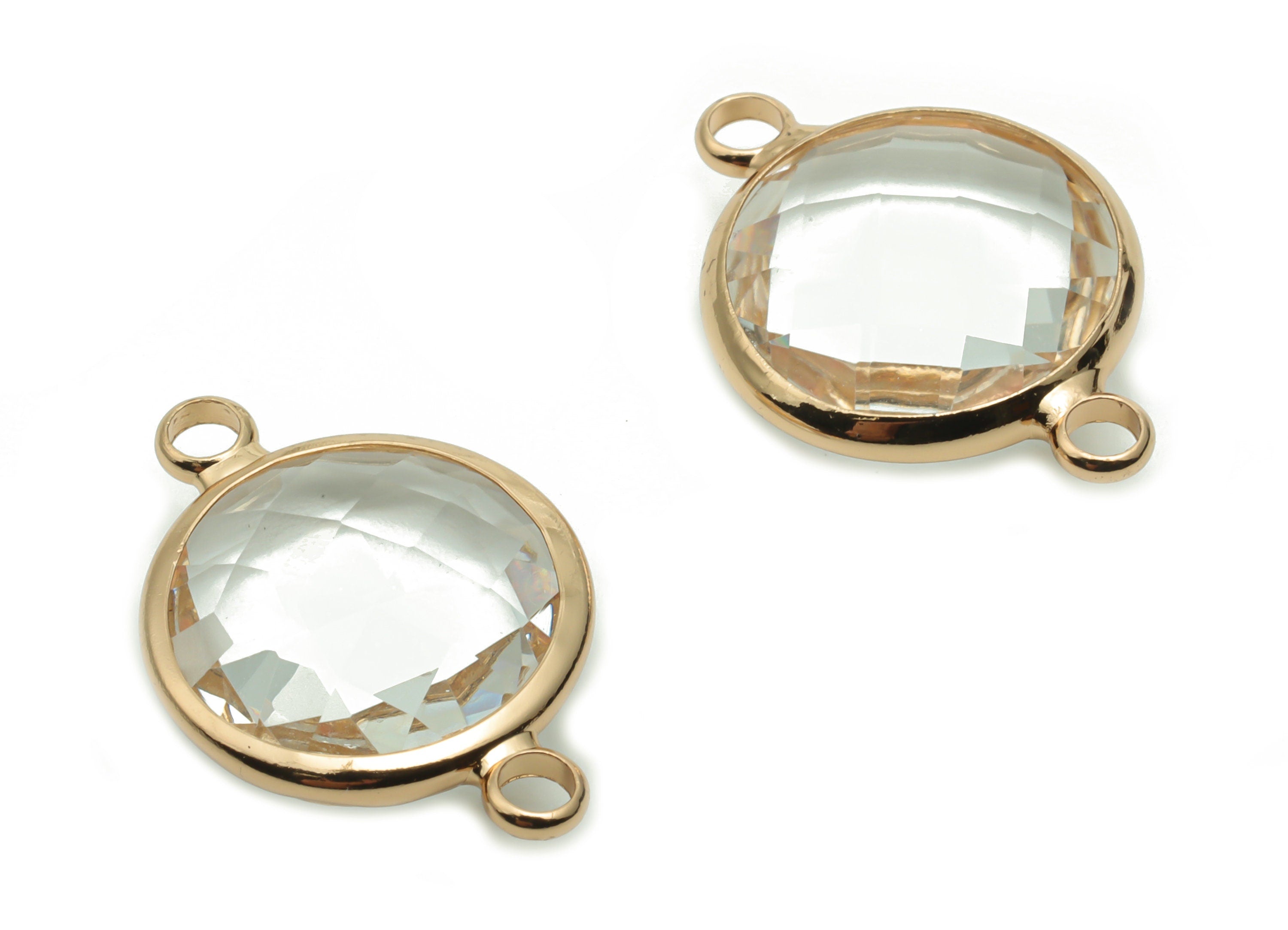 Glass Round Earring Connector - Brass Circle Charms and Pendant - Gold Tone Plated Brass - Jewelry Supplies - 21.38x14.7x6.07mm - GS1053 - DOMEDBAZAAR