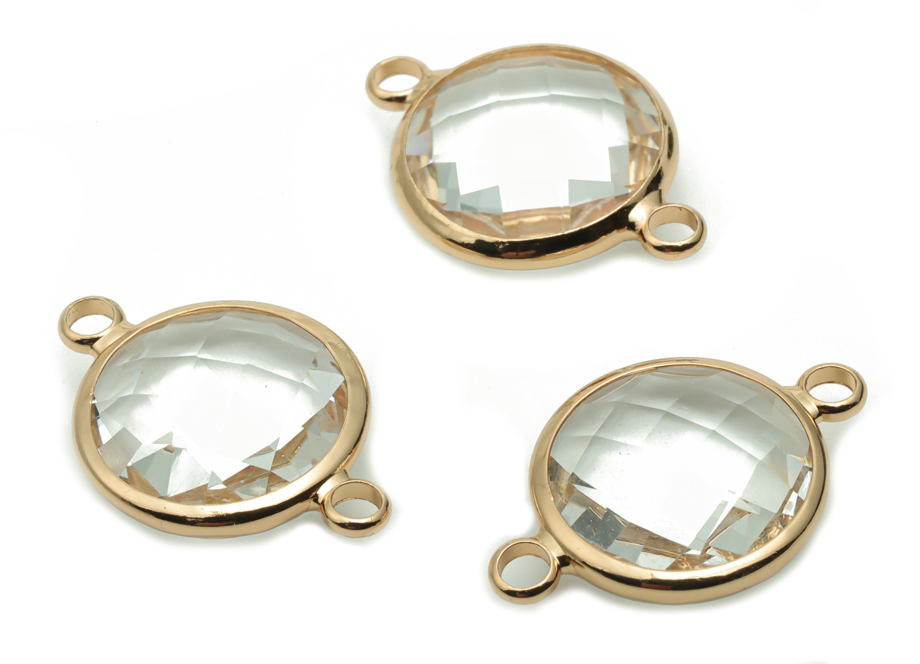 Glass Round Earring Connector - Brass Circle Charms and Pendant - Gold Tone Plated Brass - Jewelry Supplies - 21.38x14.7x6.07mm - GS1053 - DOMEDBAZAAR