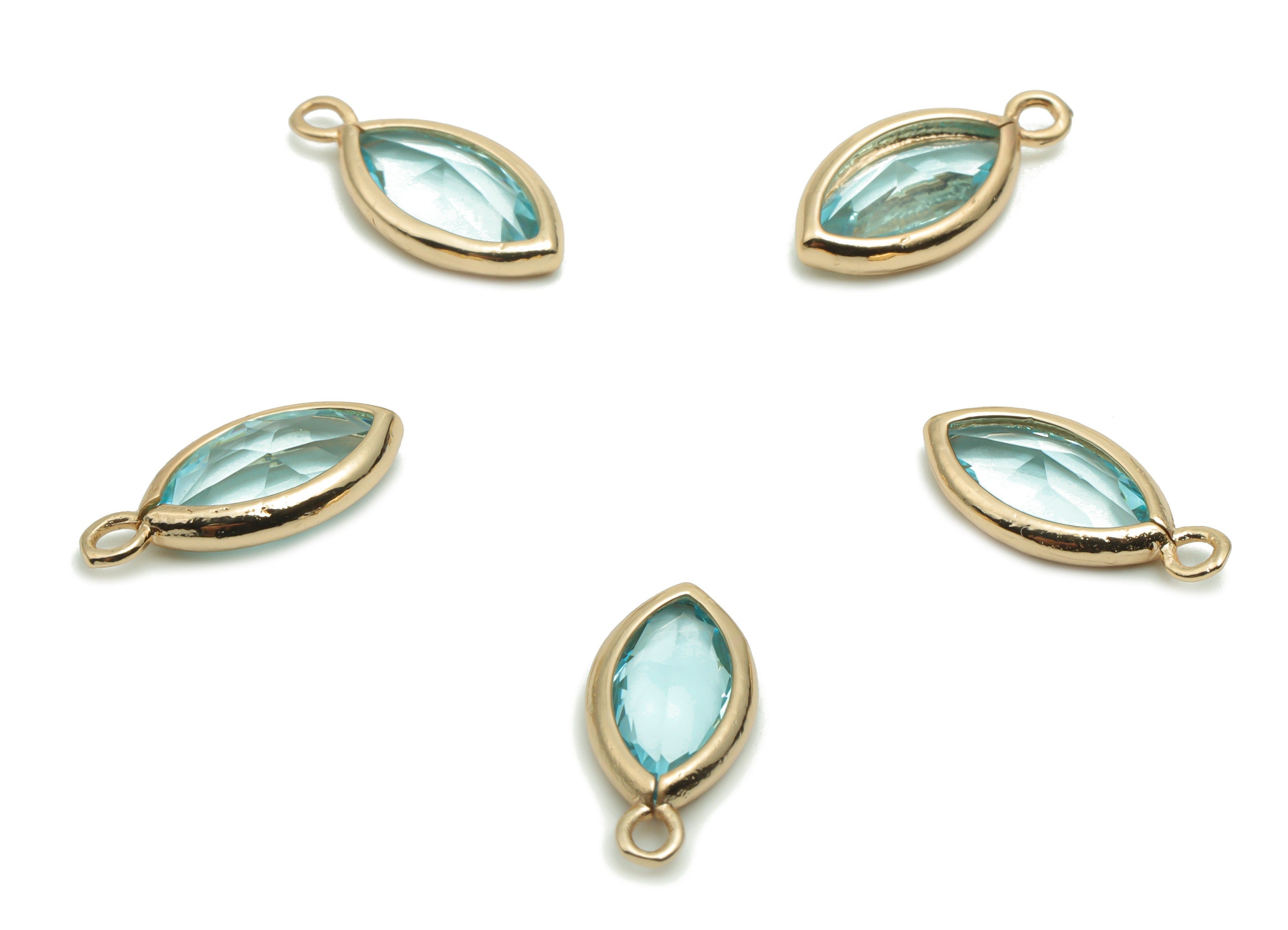 Glass Marquise Earring Charms - Brass Marquise Pendant - Gold Tone Plated Brass - Jewelry Making Supplies - 14.06x6.72x3.37mm - GS1056 - DOMEDBAZAAR