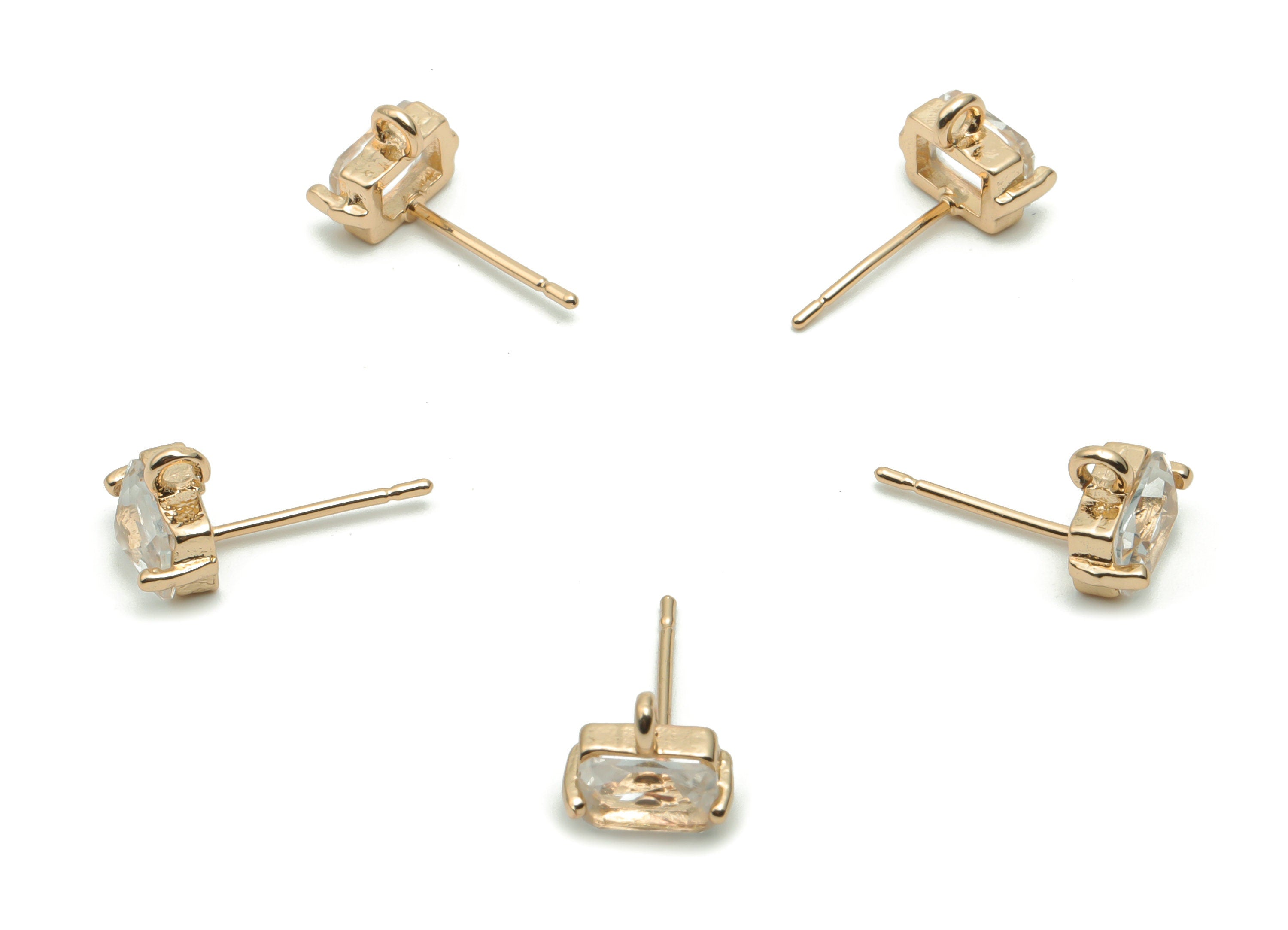 Glass Rectangle Earring Stud - Brass Rectangle Earring Post - Gold Tone Plated Brass - Jewelry Making Supplies - 8.53x8x4.1mm - GS1060 - DOMEDBAZAAR