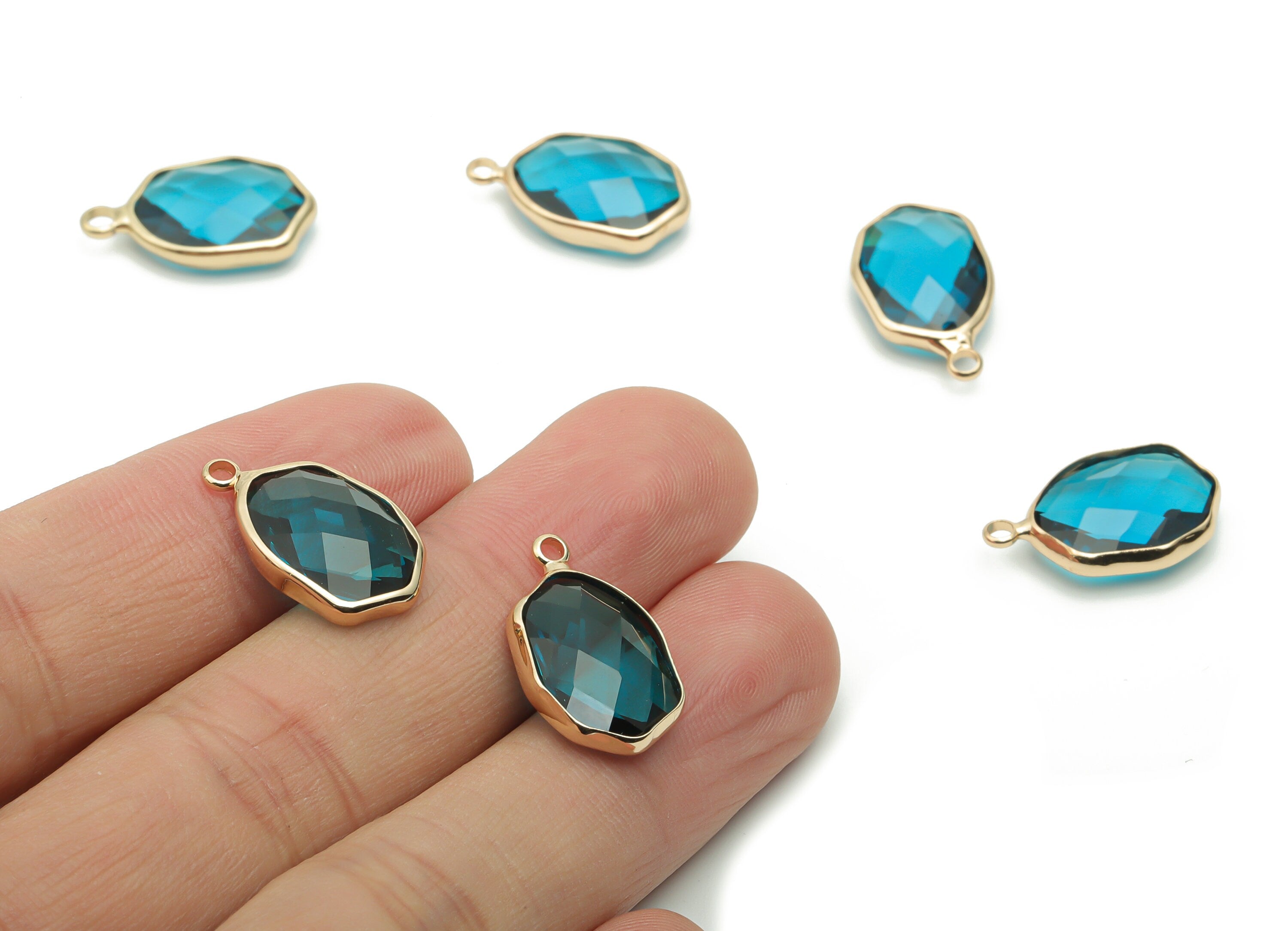 Glass Oval Earring Charms - Brass Oval Pendant - Gold Tone Plated Brass - Jewelry Making Supplies - 19.96x11.72x5.15mm - GS1061 - DOMEDBAZAAR