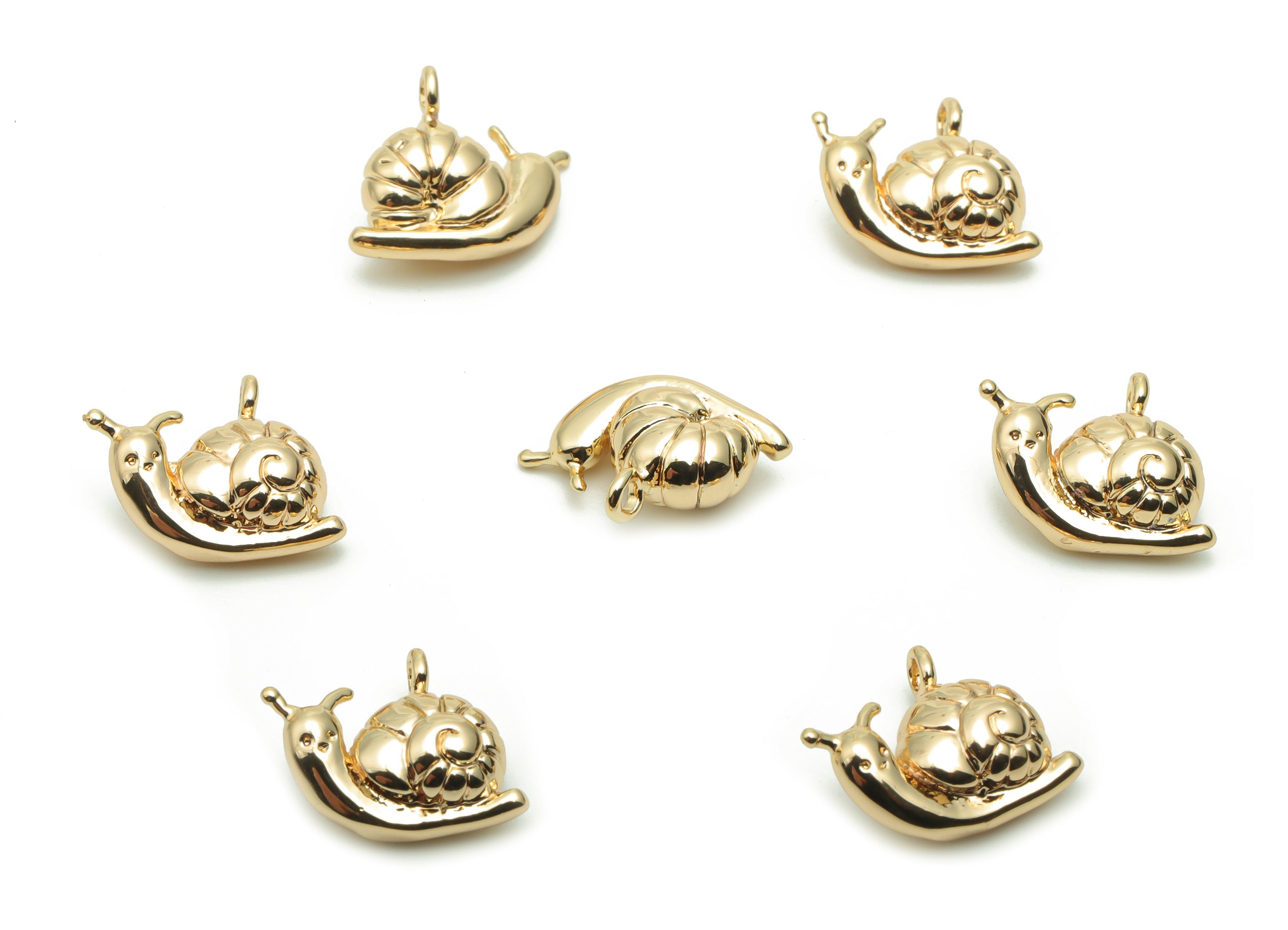 Brass Snails Earring Charms - Gold Snails Pendant - 18K Real Gold Plated Brass - Jewelry Making Supplies - 14.33x10.56x4.83mm - RGP4218 - DOMEDBAZAAR