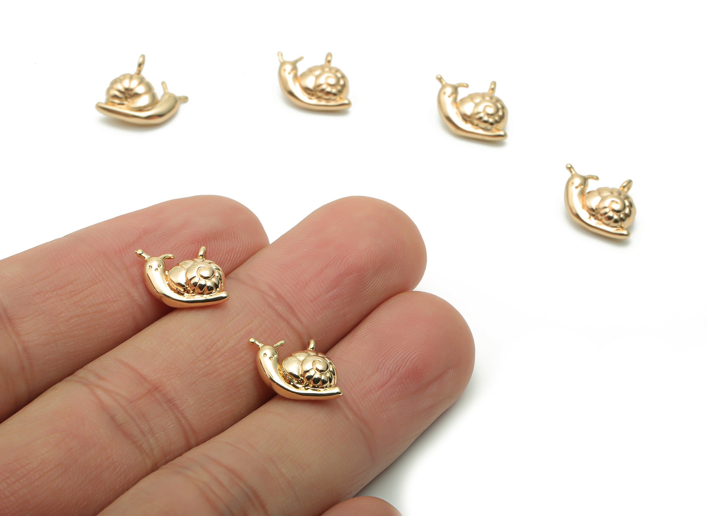 Brass Snails Earring Charms - Gold Snails Pendant - 18K Real Gold Plated Brass - Jewelry Making Supplies - 14.33x10.56x4.83mm - RGP4218 - DOMEDBAZAAR