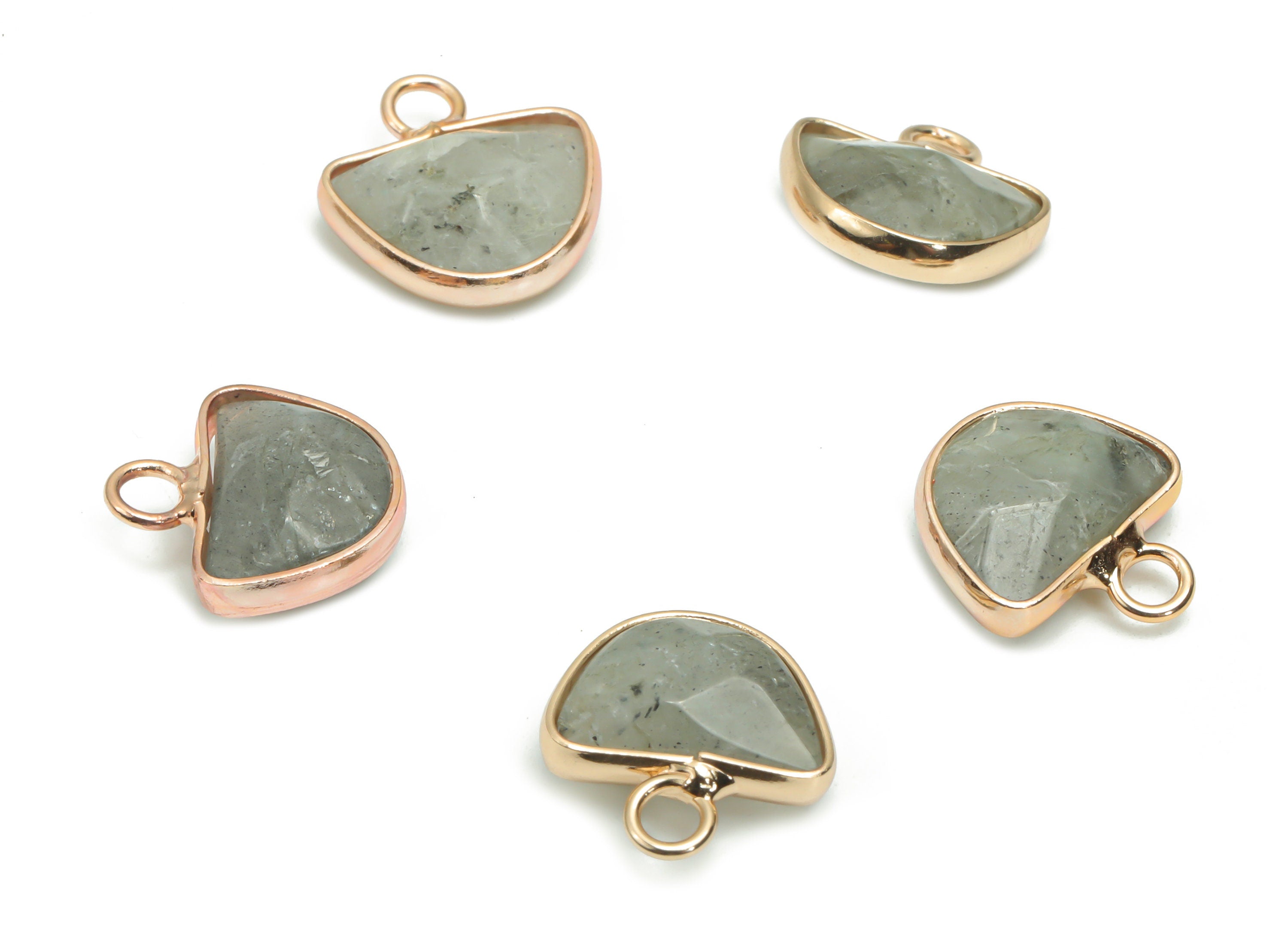 Gray Labradorite Domed Earring Charms - Brass Semicircle Pendant - Natural Stone - Gold Tone Plated Brass – 13.58x13.4x5.3mm – NS1605D - DOMEDBAZAAR