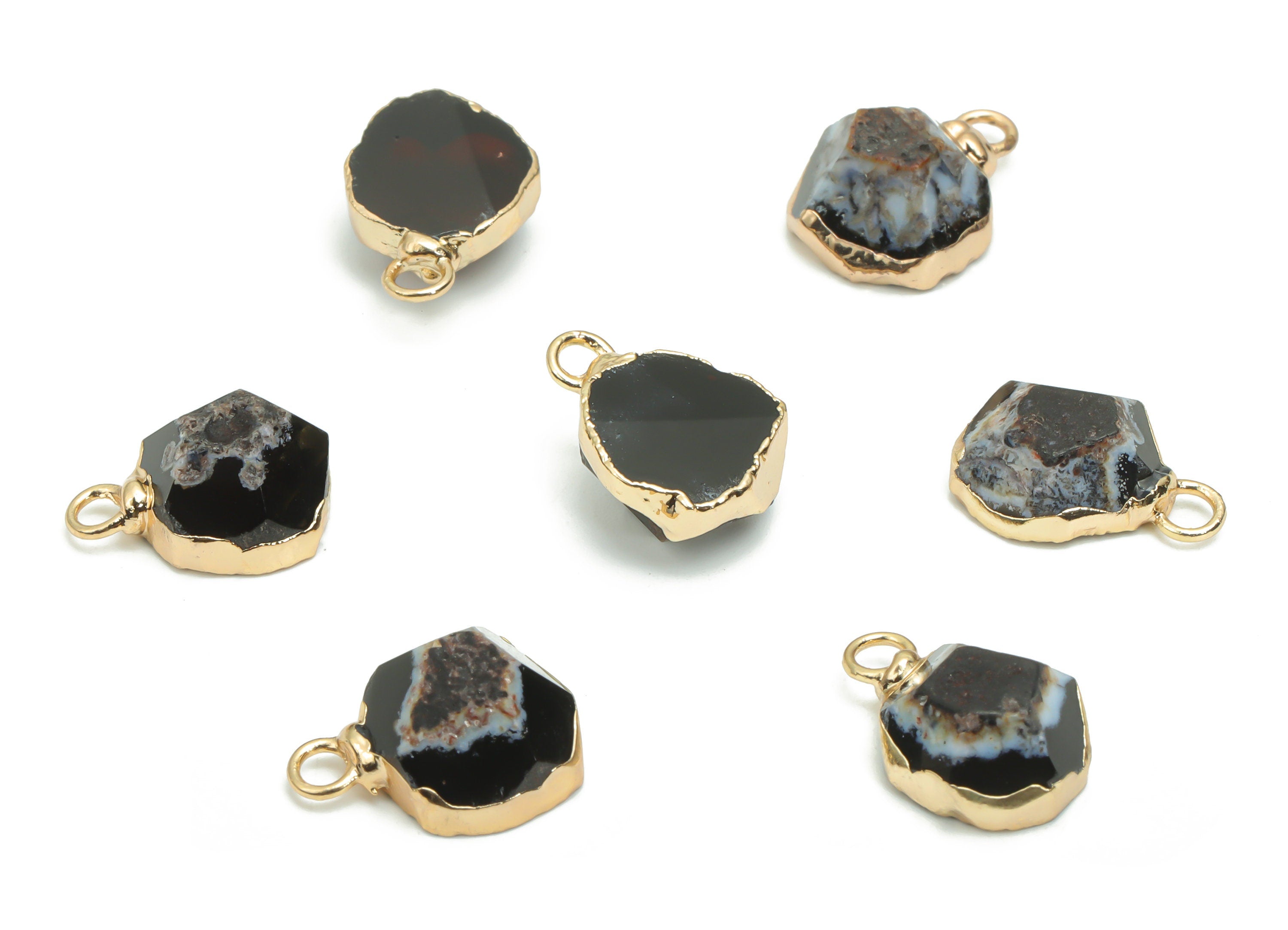 Agate Crystal Irregular Earring Charms - Brass Irregular Pendant - Natural Stone - Gold Tone Plated Brass – 14.49x10.34x7.51mm – NS1622 - DOMEDBAZAAR